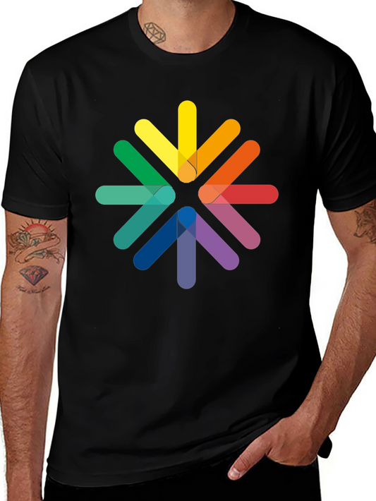 Rainbow Arrow Circle Black Tee - Modern Graphic T-Shirt