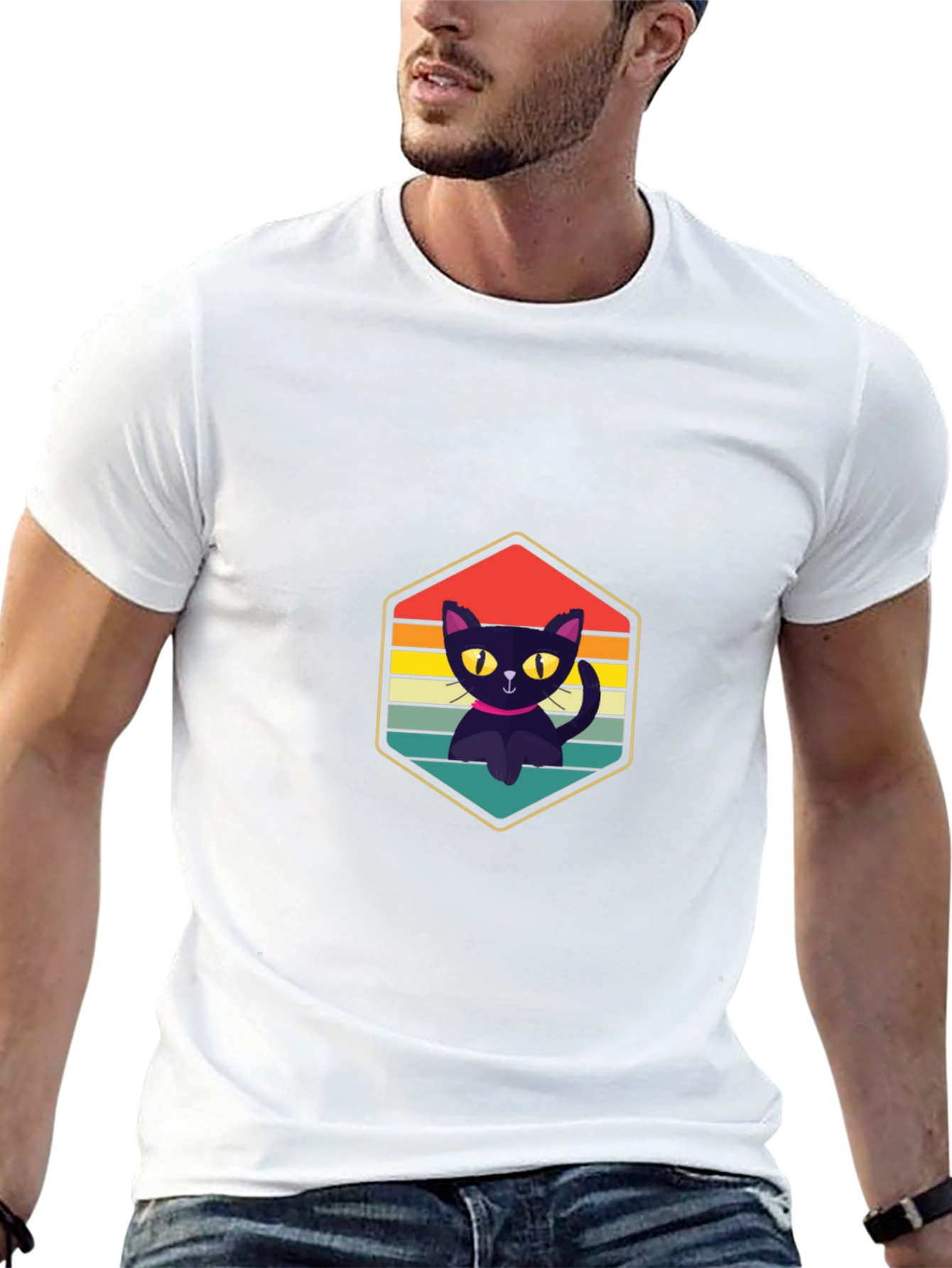 Retro Cat Graphic Tee - Black Unisex Shirt