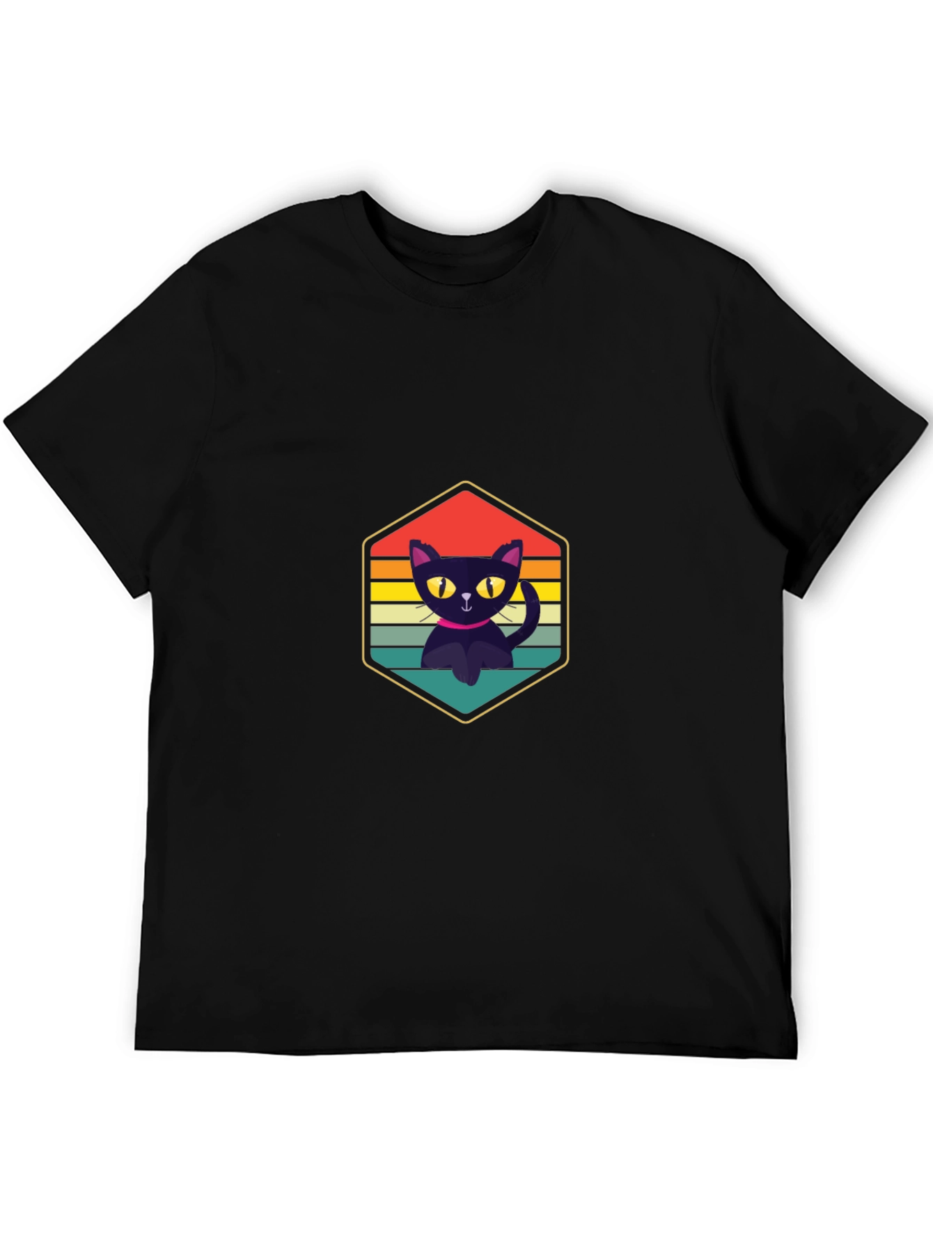 Retro Cat Graphic Tee - Black Unisex Shirt