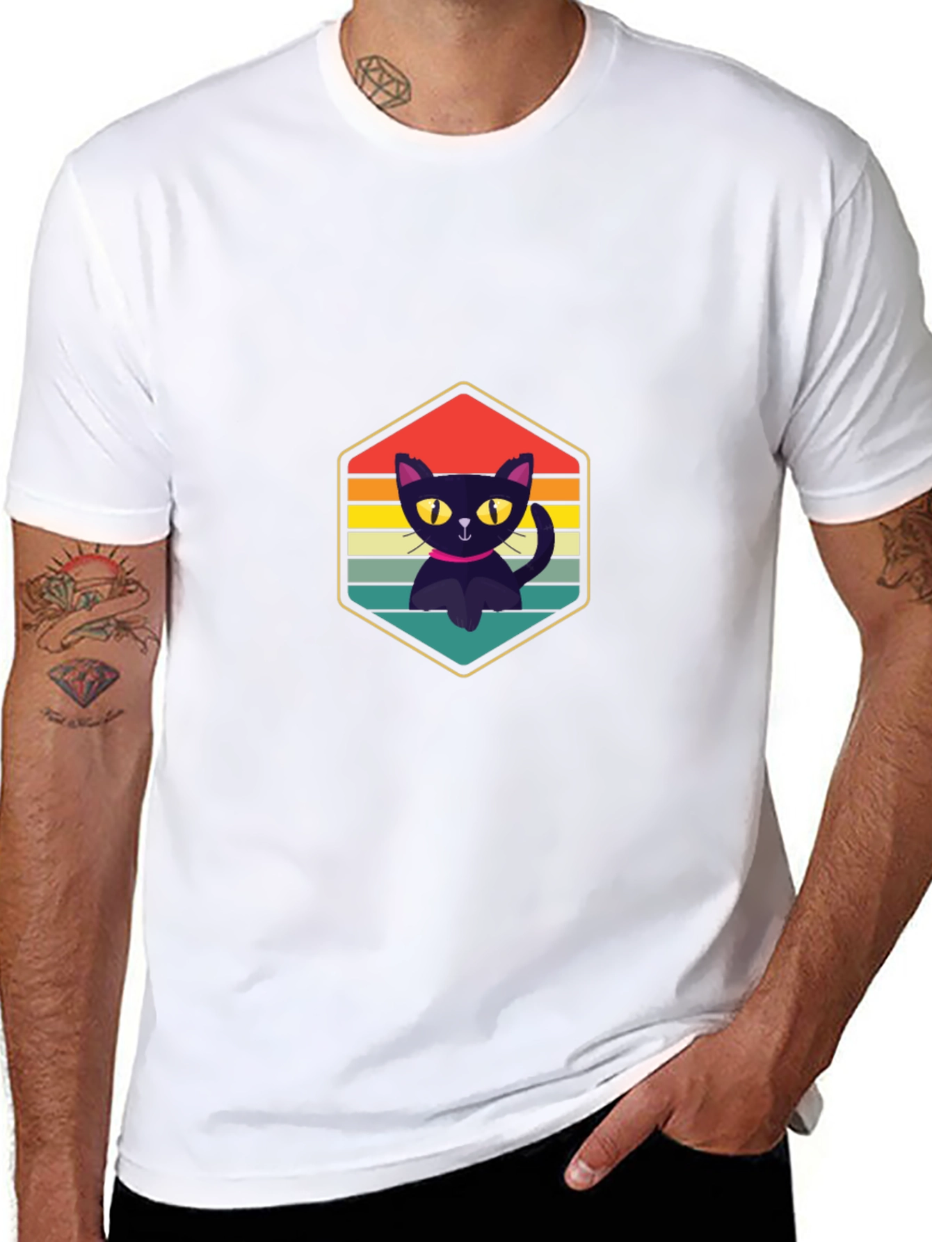 Retro Cat Graphic Tee - Black Unisex Shirt
