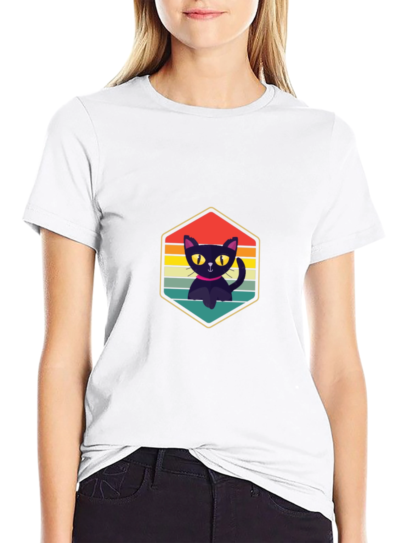 Retro Cat Graphic Tee - Black Unisex Shirt
