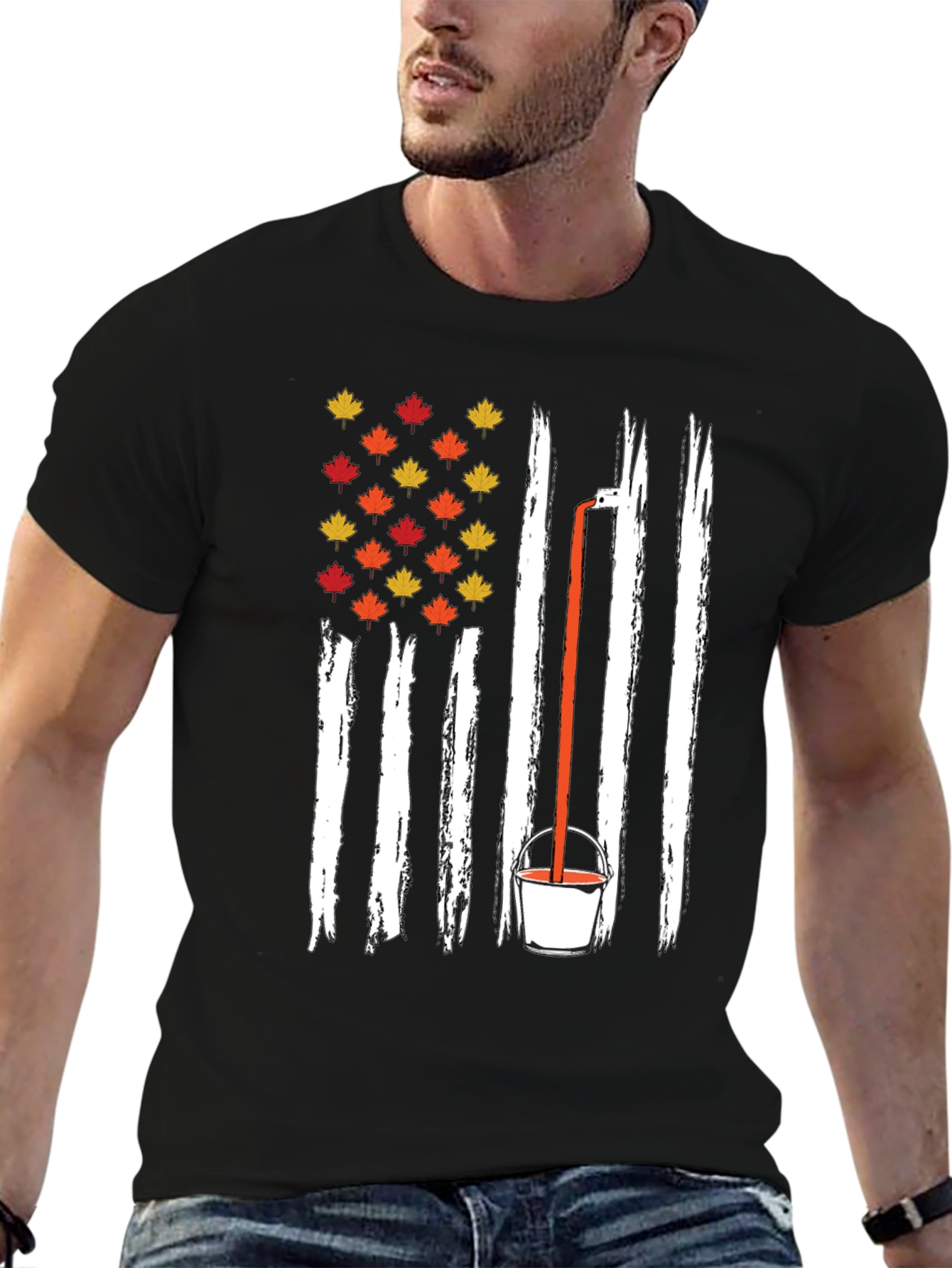 Fall Maple Leaf American Flag T-Shirt