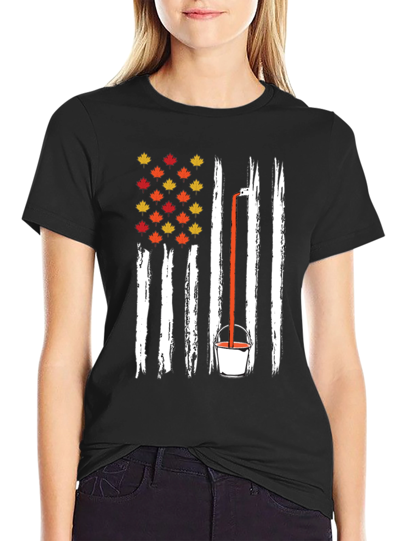 Fall Maple Leaf American Flag T-Shirt