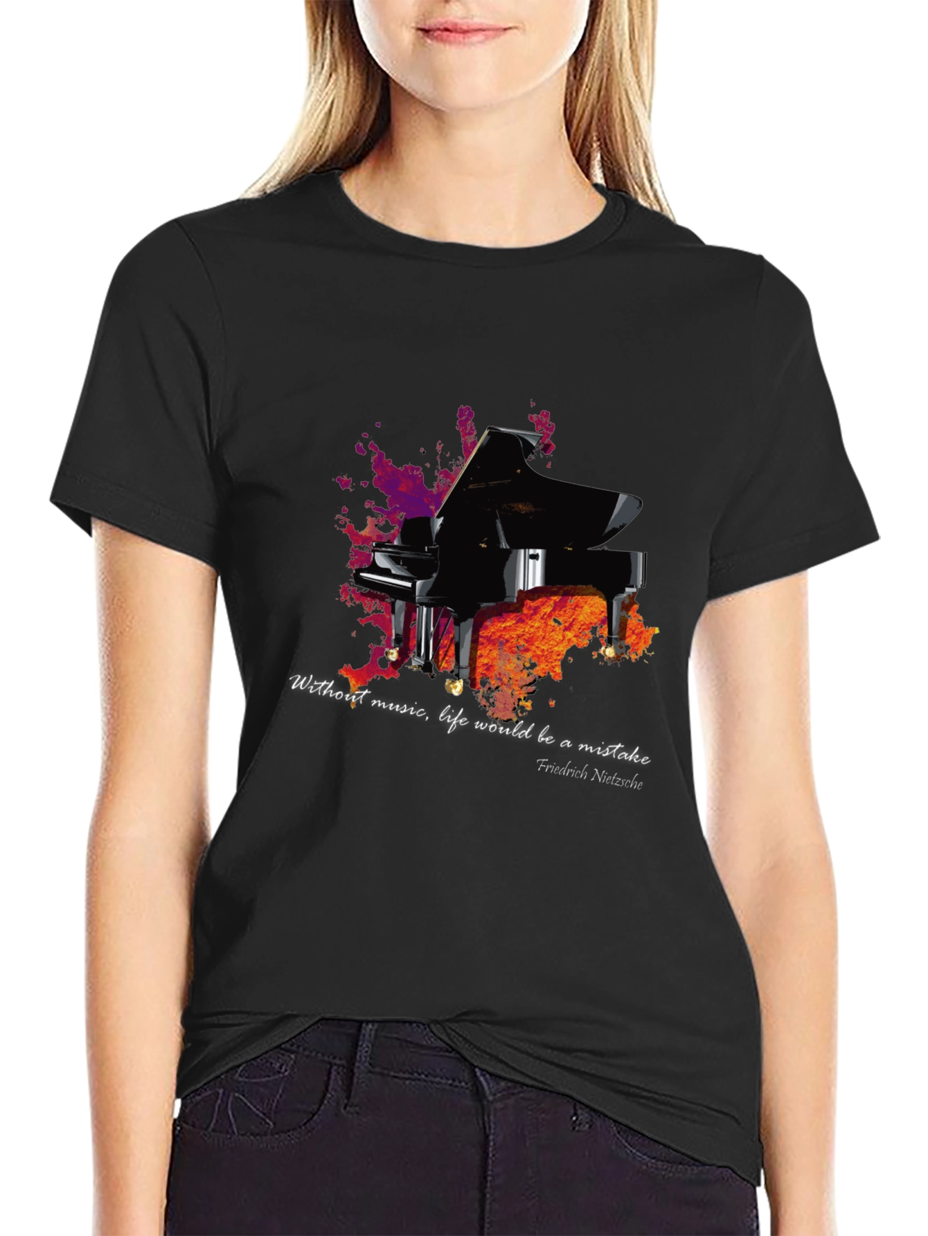 Piano & Nietzsche Quote T-Shirt - Music Lover Tee