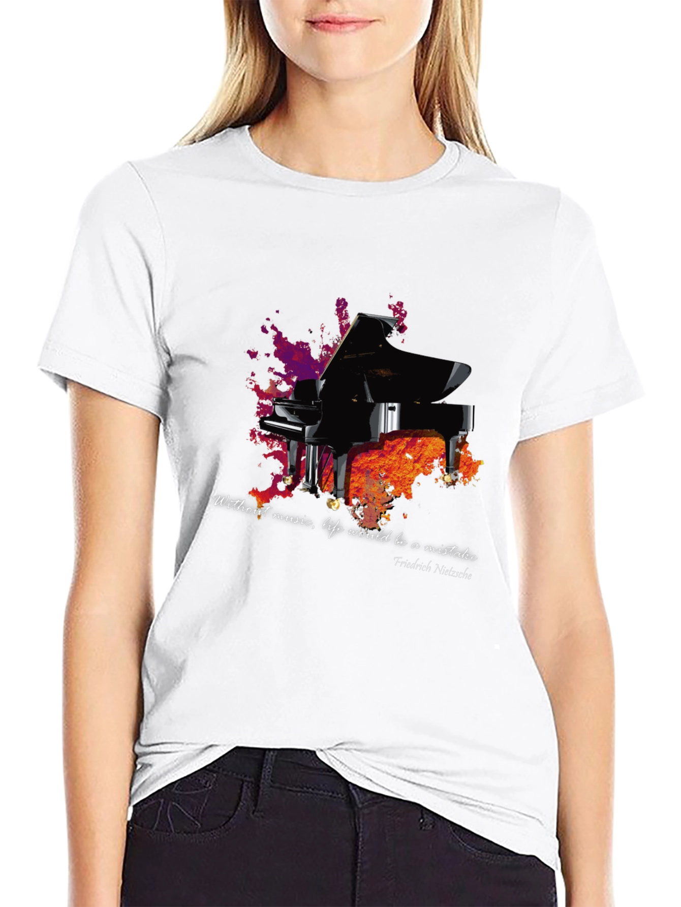 Piano & Nietzsche Quote T-Shirt - Music Lover Tee