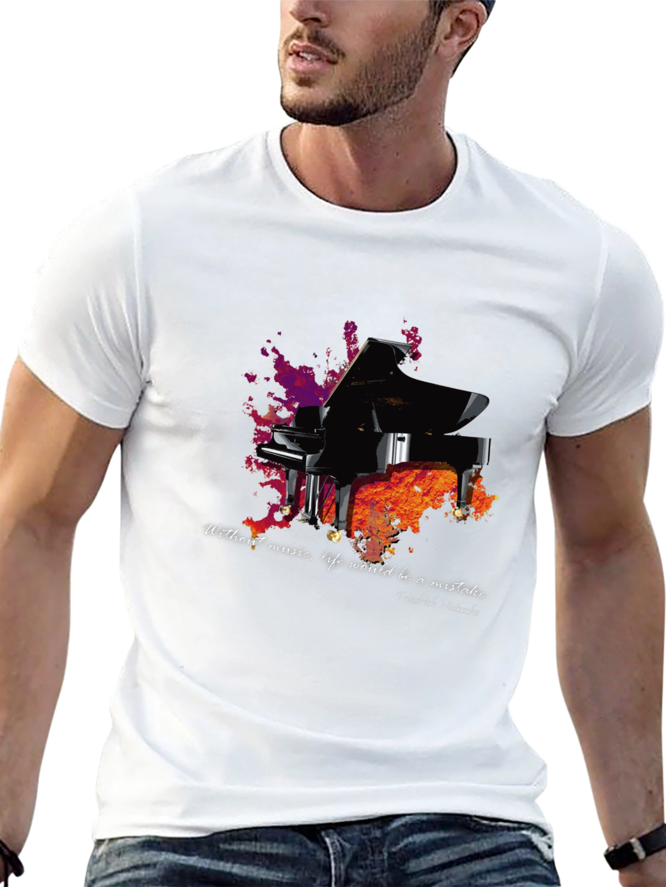 Piano & Nietzsche Quote T-Shirt - Music Lover Tee