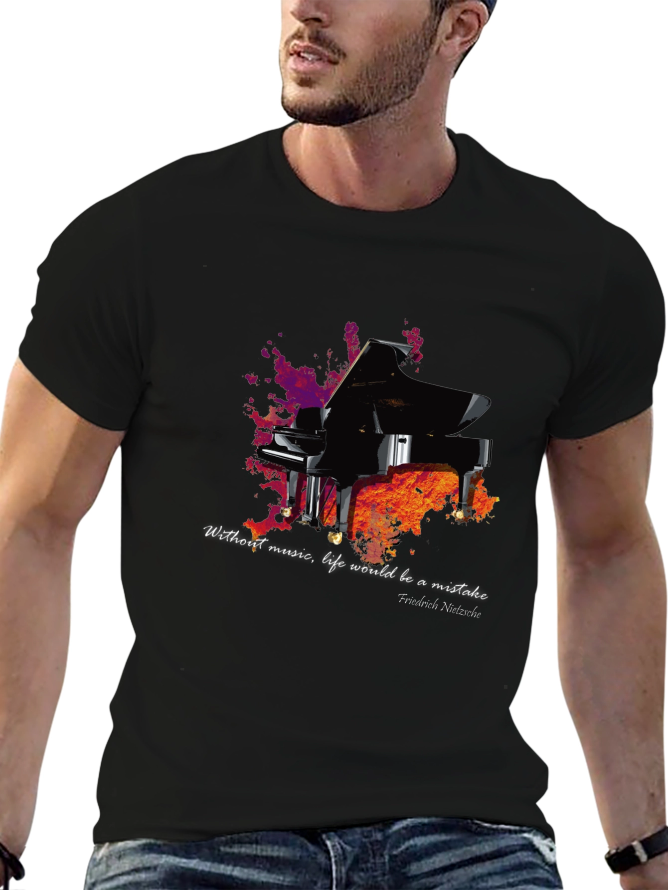 Piano & Nietzsche Quote T-Shirt - Music Lover Tee