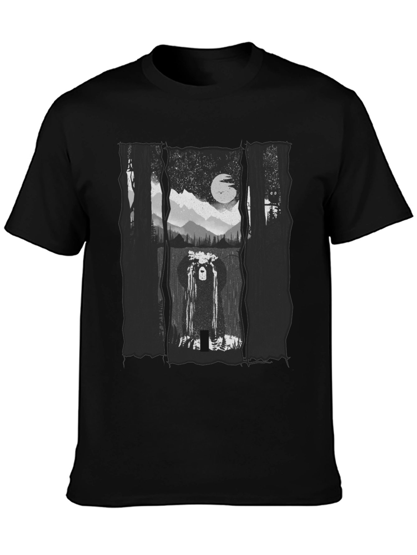Mystic Forest Bear Graphic Tee - Black