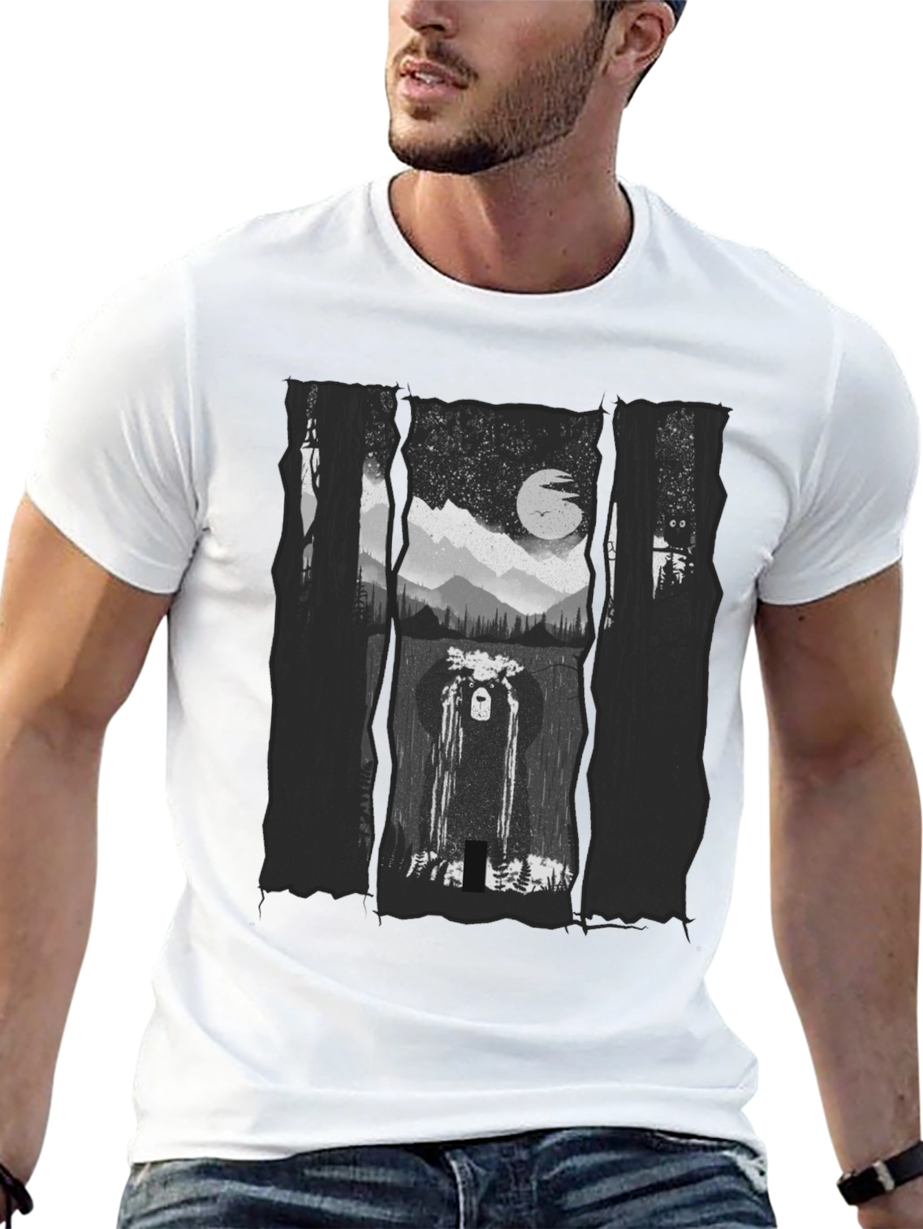 Mystic Forest Bear Graphic Tee - Black