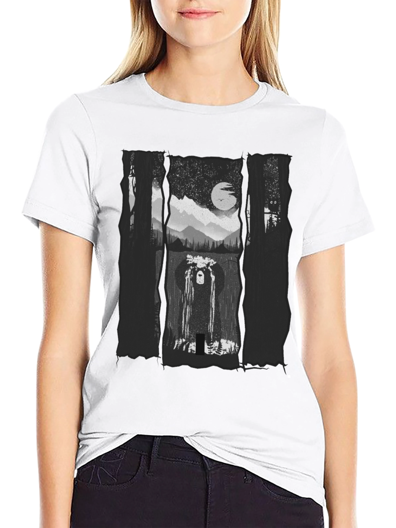 Mystic Forest Bear Graphic Tee - Black