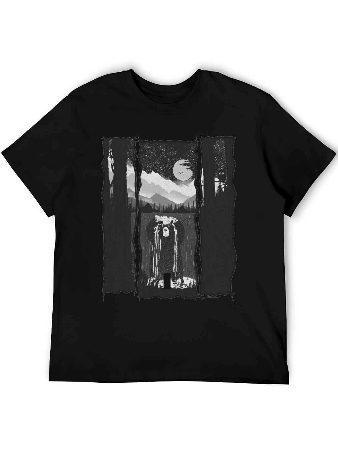 Mystic Forest Bear Graphic Tee - Black