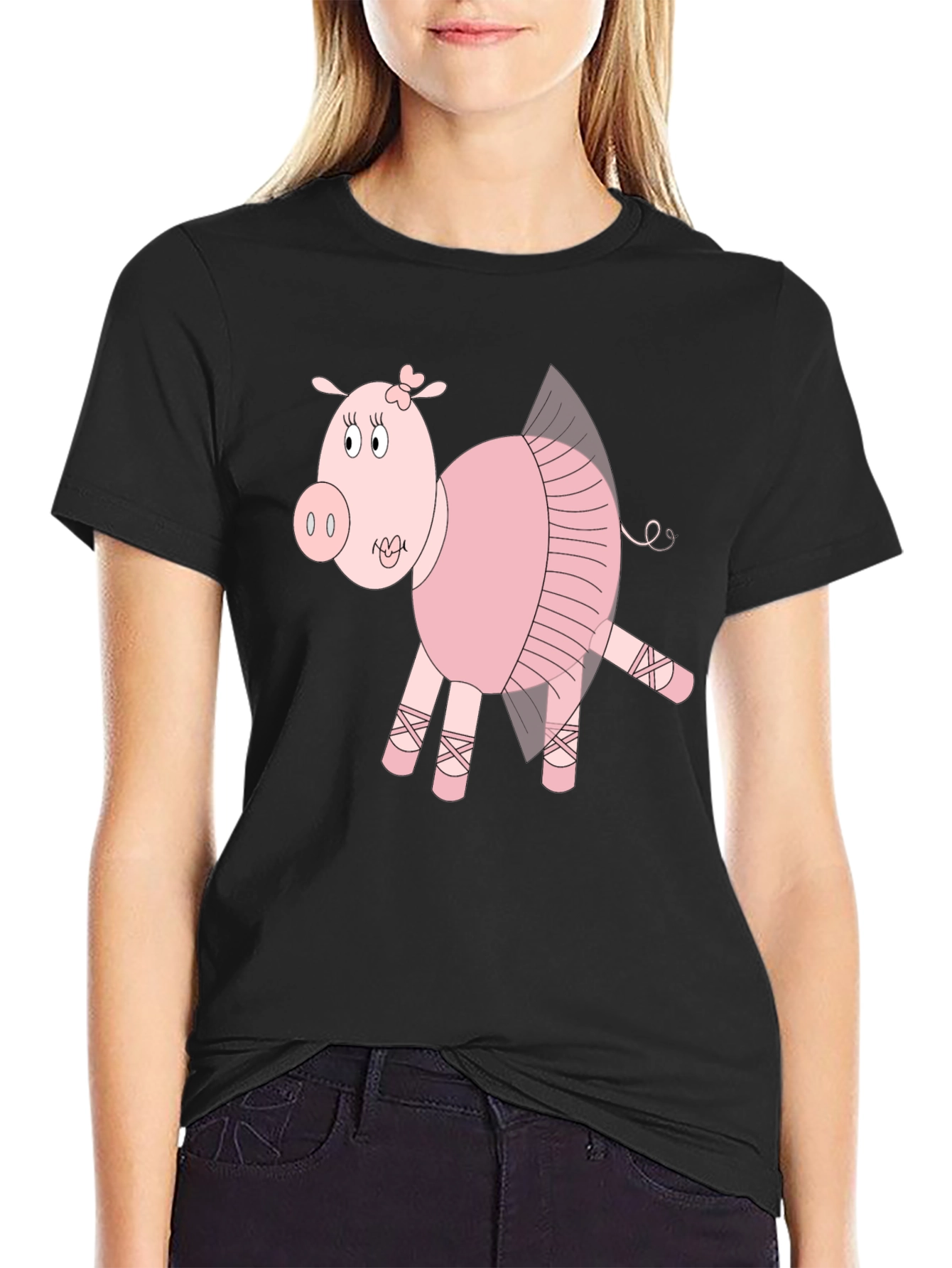 Ballerina Pig Black T-Shirt