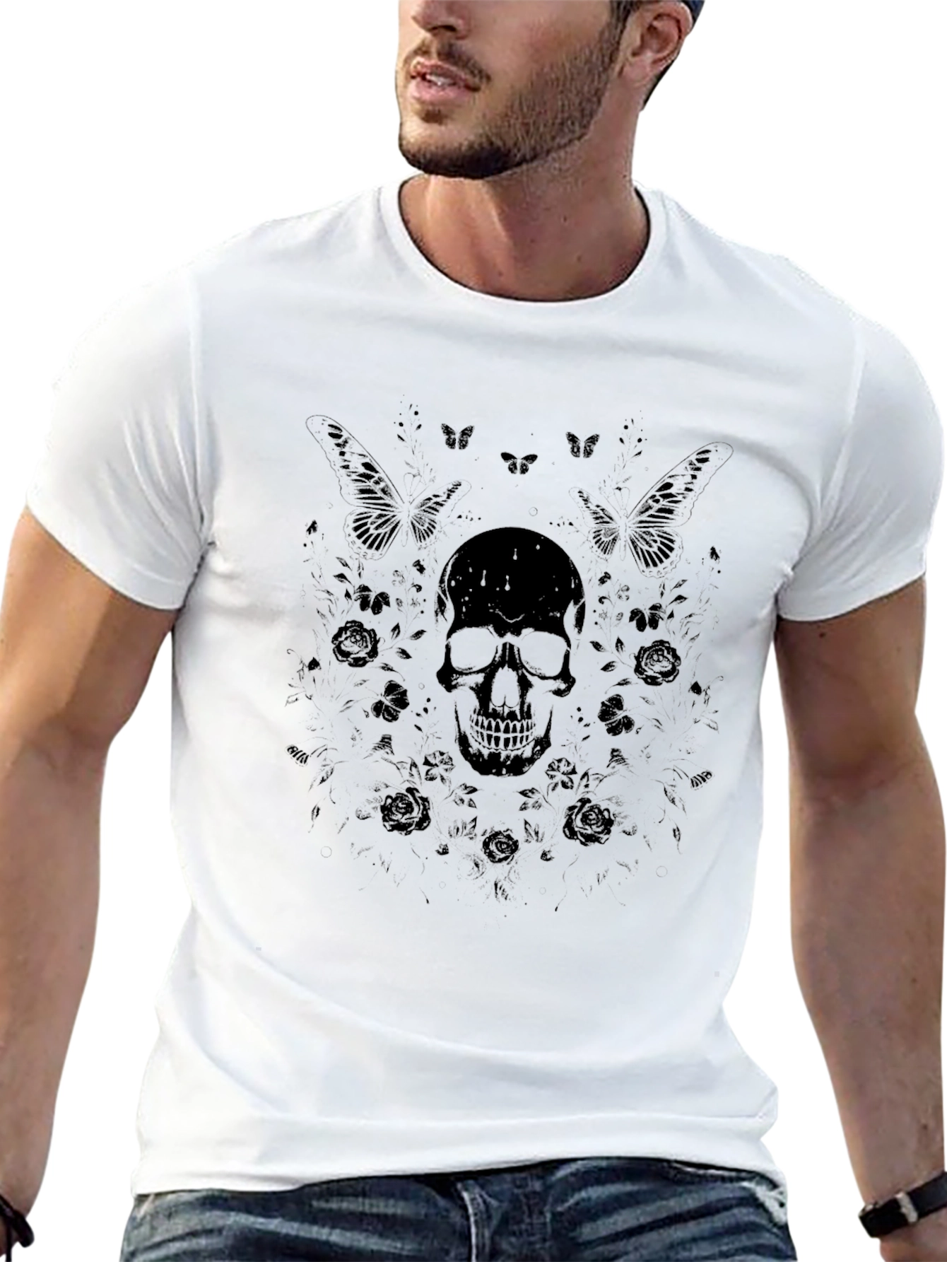 Skull & Butterfly Black T-Shirt - Stylish Graphic Tee