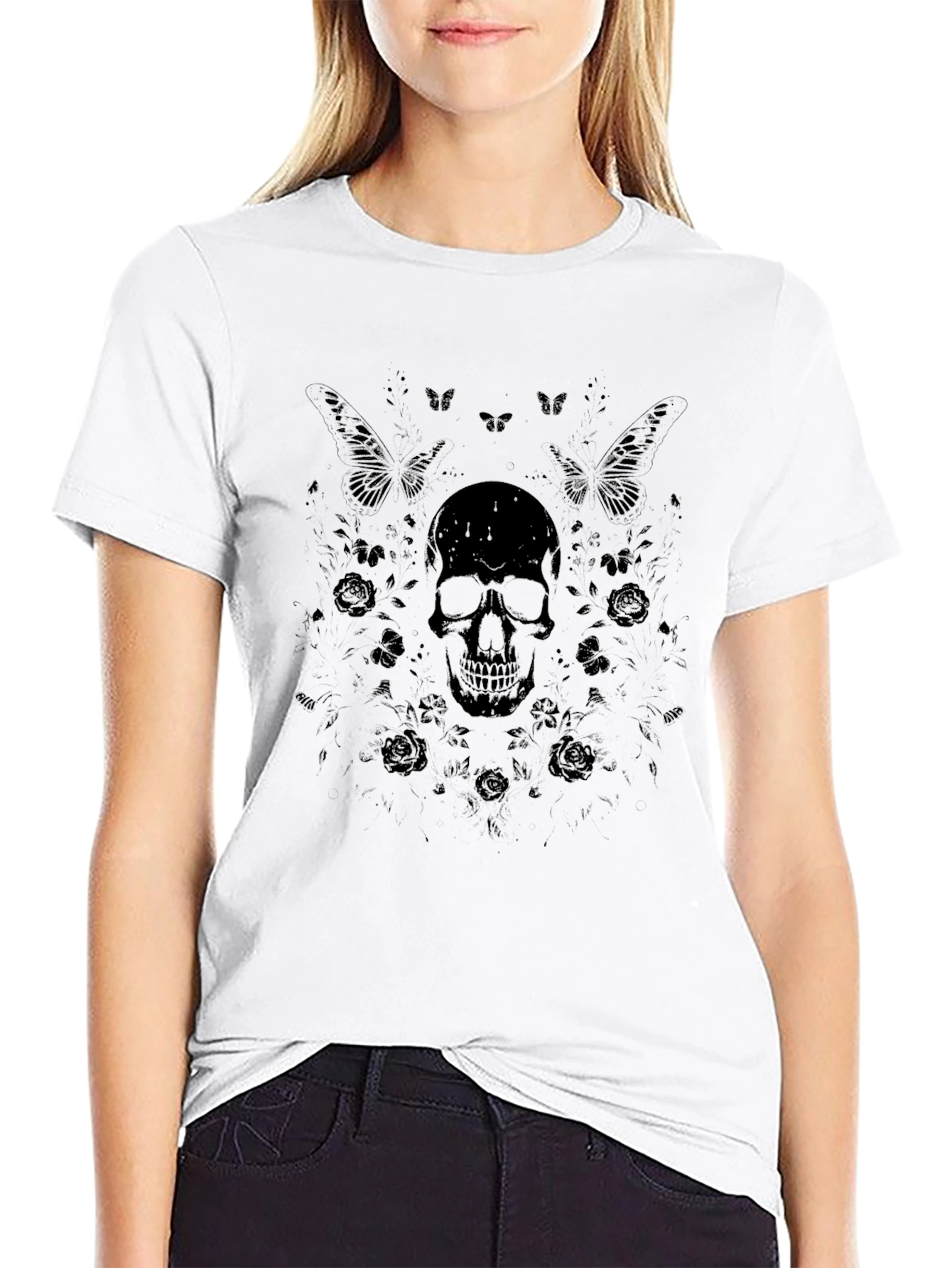 Skull & Butterfly Black T-Shirt - Stylish Graphic Tee
