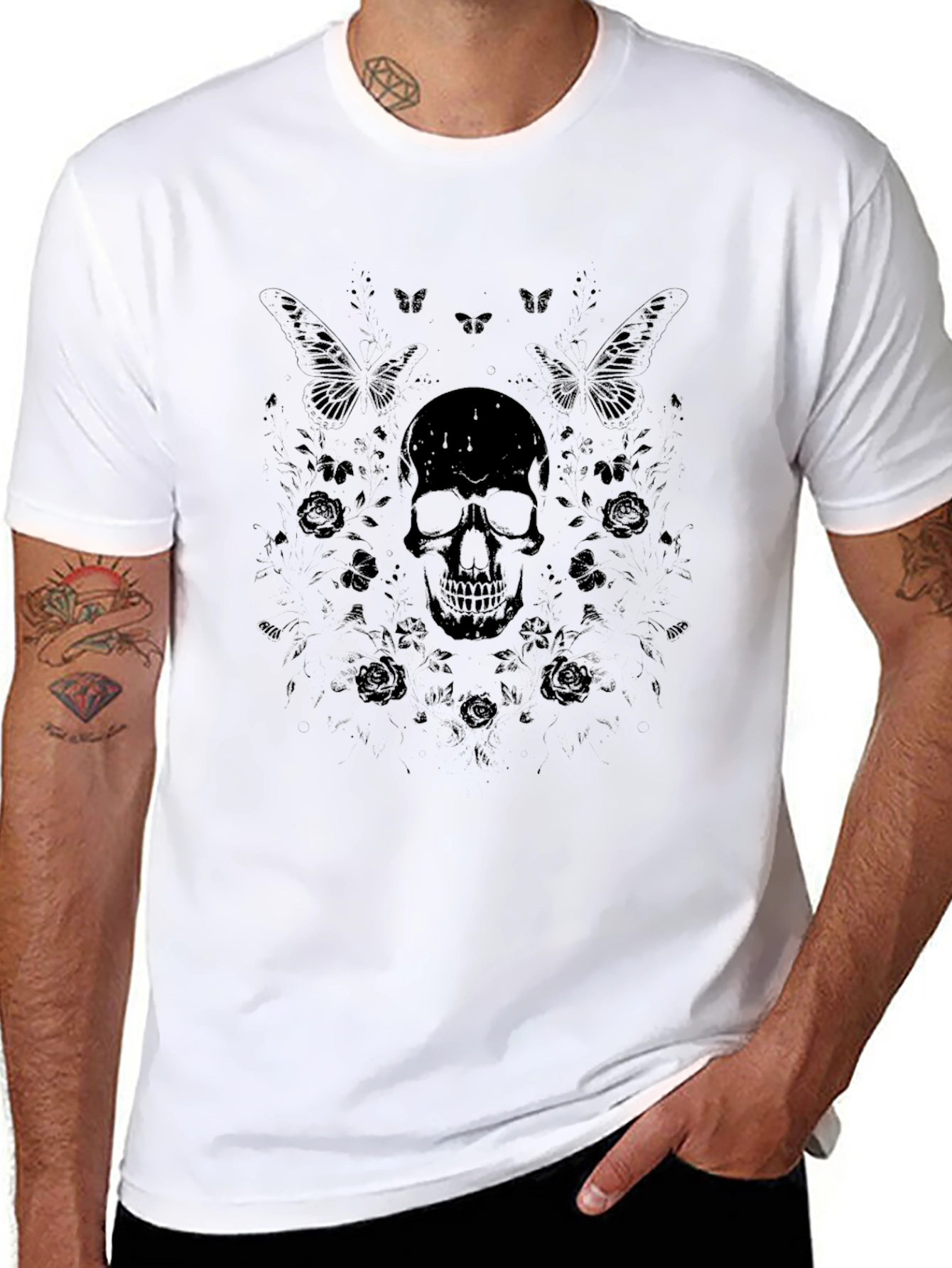 Skull & Butterfly Black T-Shirt - Stylish Graphic Tee