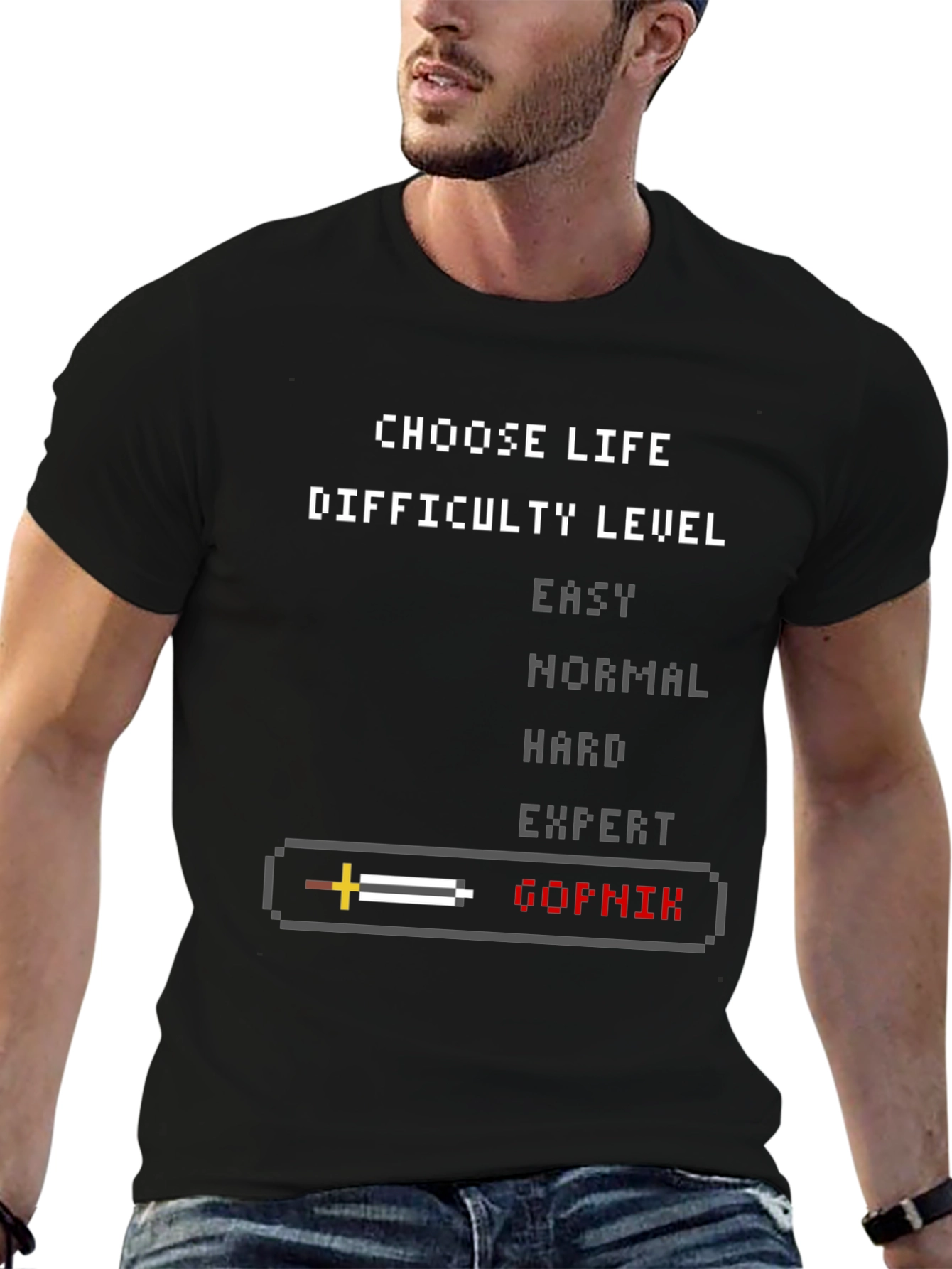 Choose Life Difficulty Level Pixel Art Graphic T-Shirt