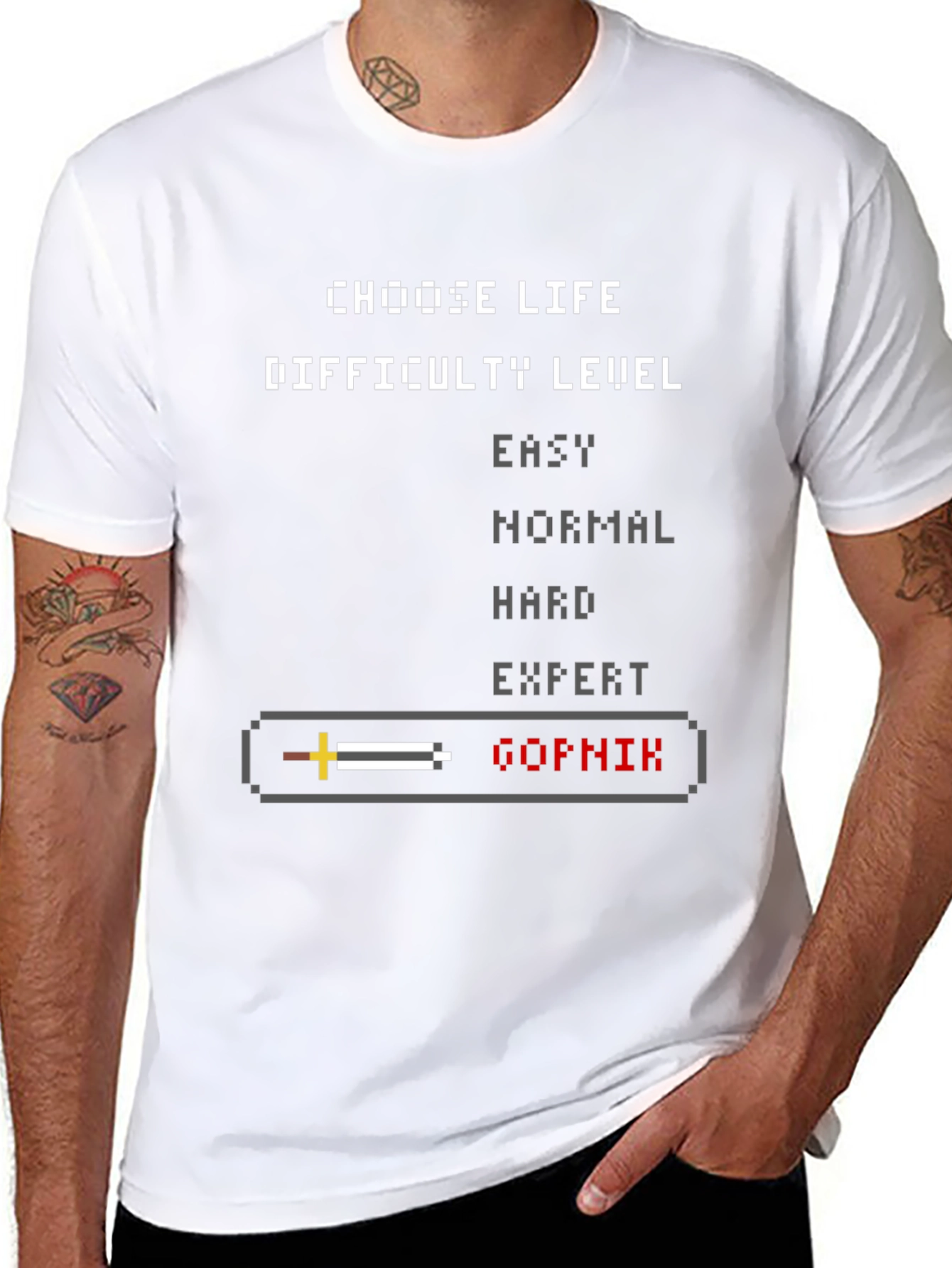 Choose Life Difficulty Level Pixel Art Graphic T-Shirt