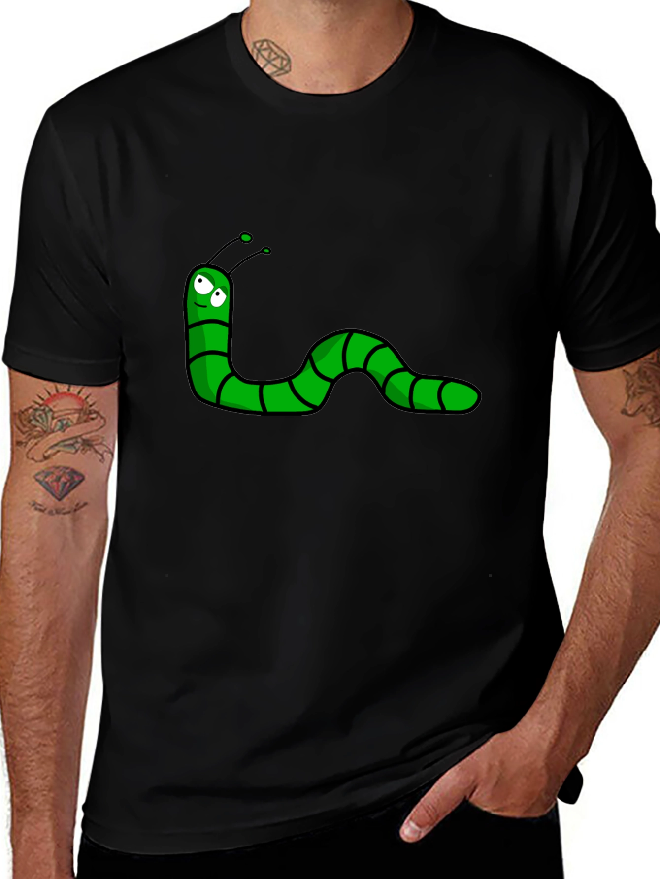 Cartoon Worm Black T-Shirt