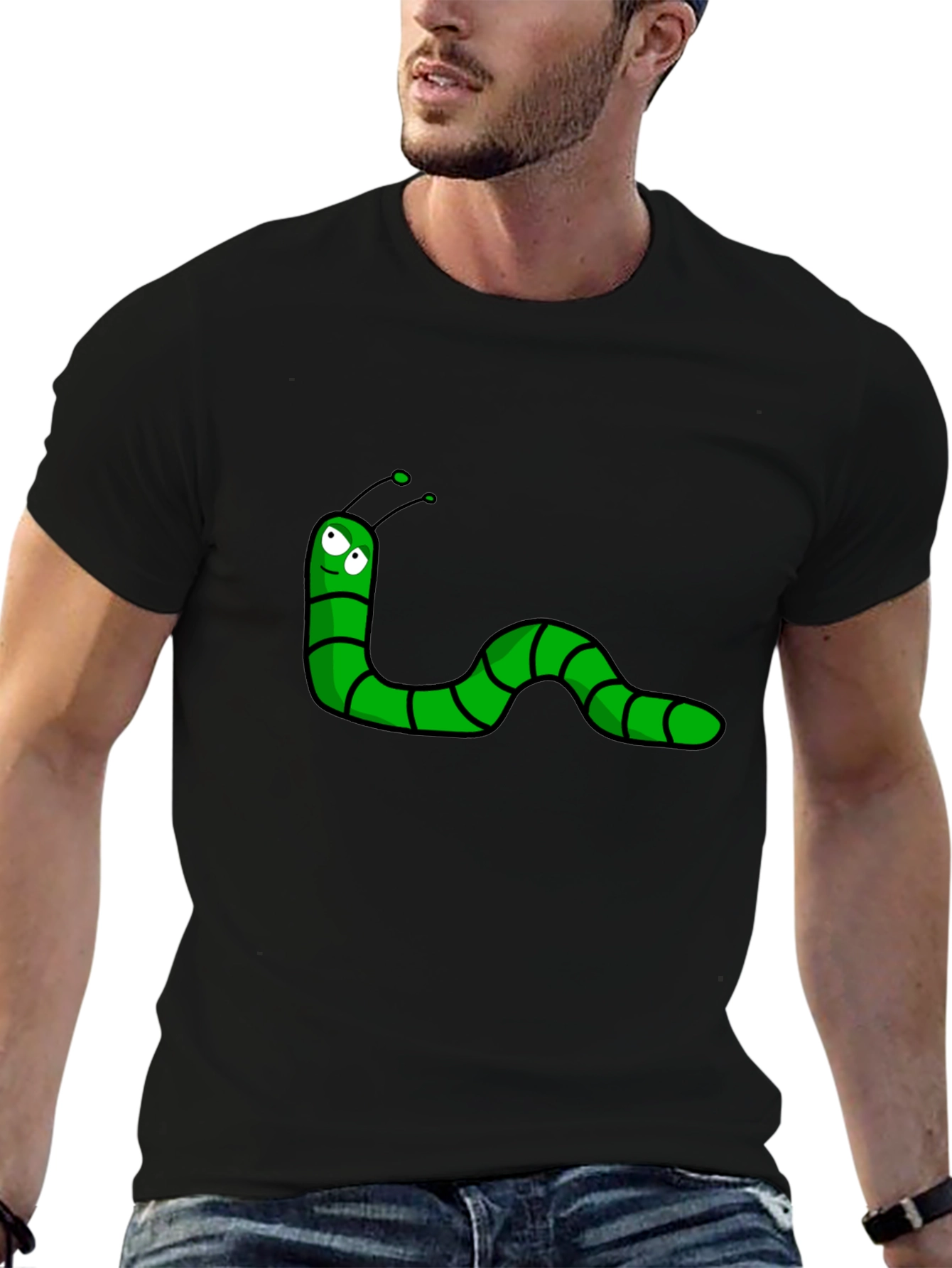 Cartoon Worm Black T-Shirt