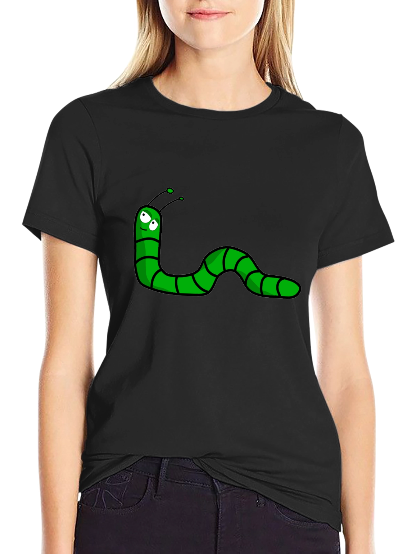 Cartoon Worm Black T-Shirt