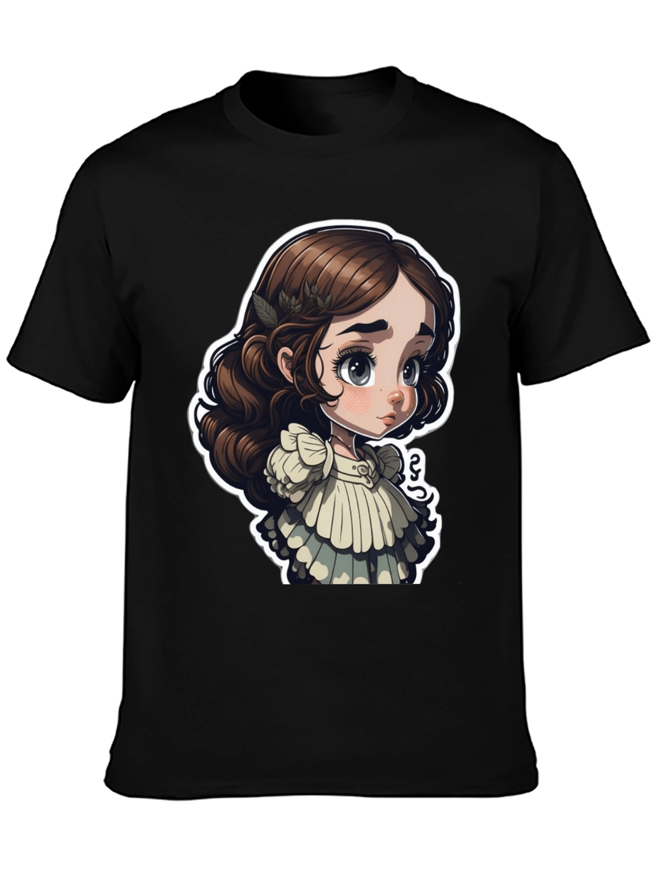 Cute Cartoon Girl Black T-Shirt