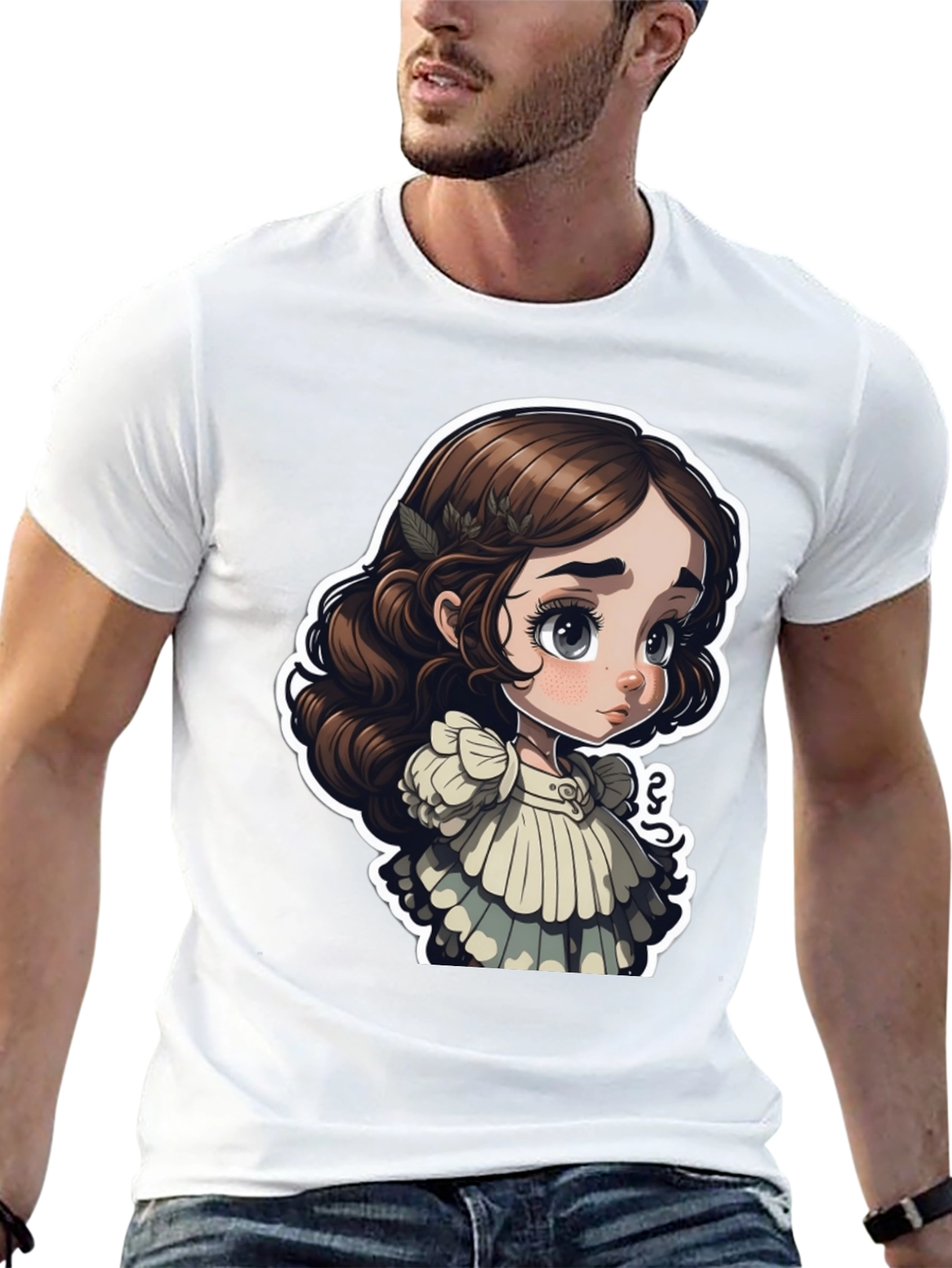 Cute Cartoon Girl Black T-Shirt
