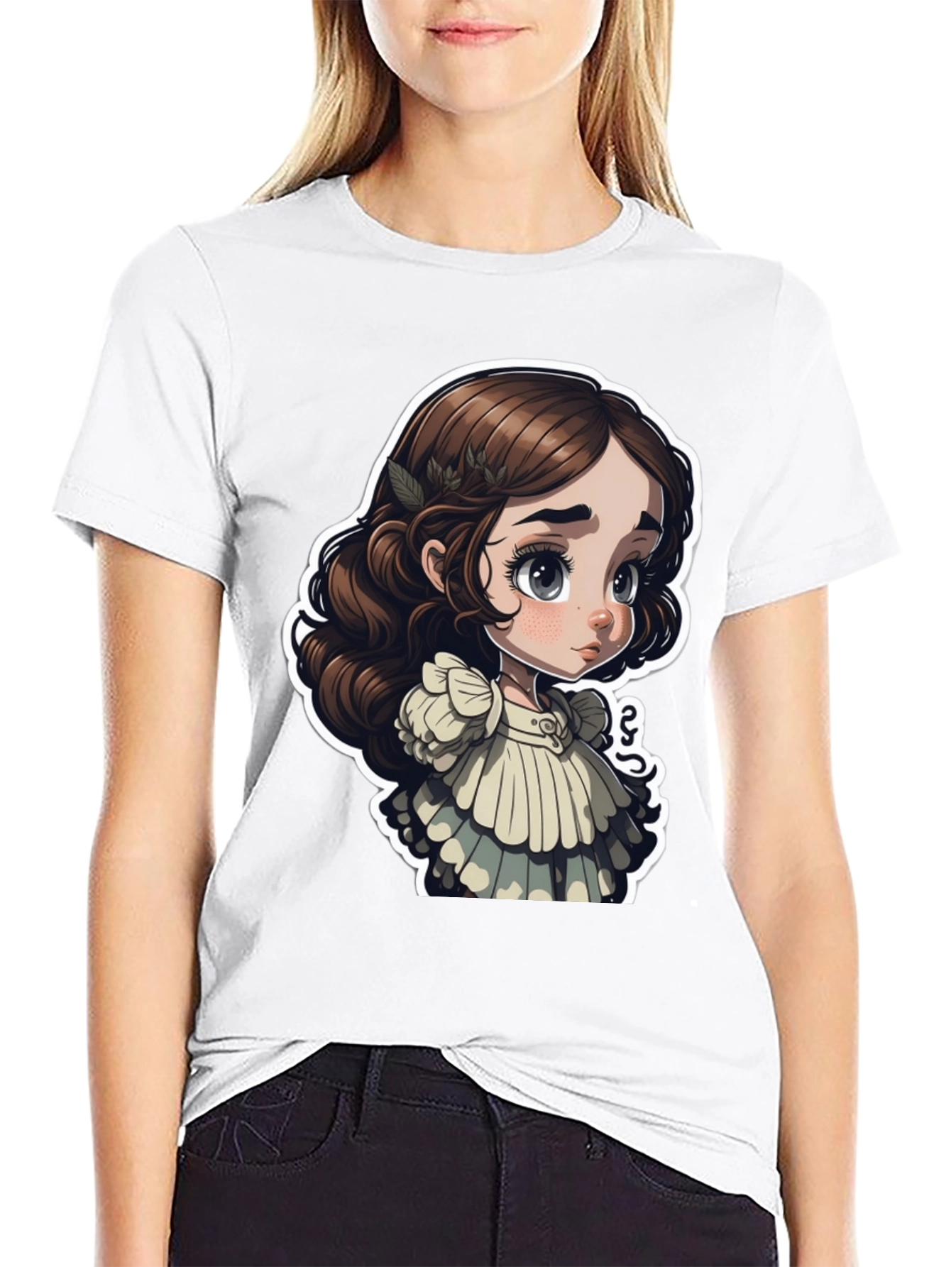 Cute Cartoon Girl Black T-Shirt
