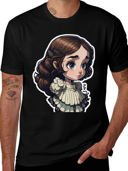 Cute Cartoon Girl Black T-Shirt