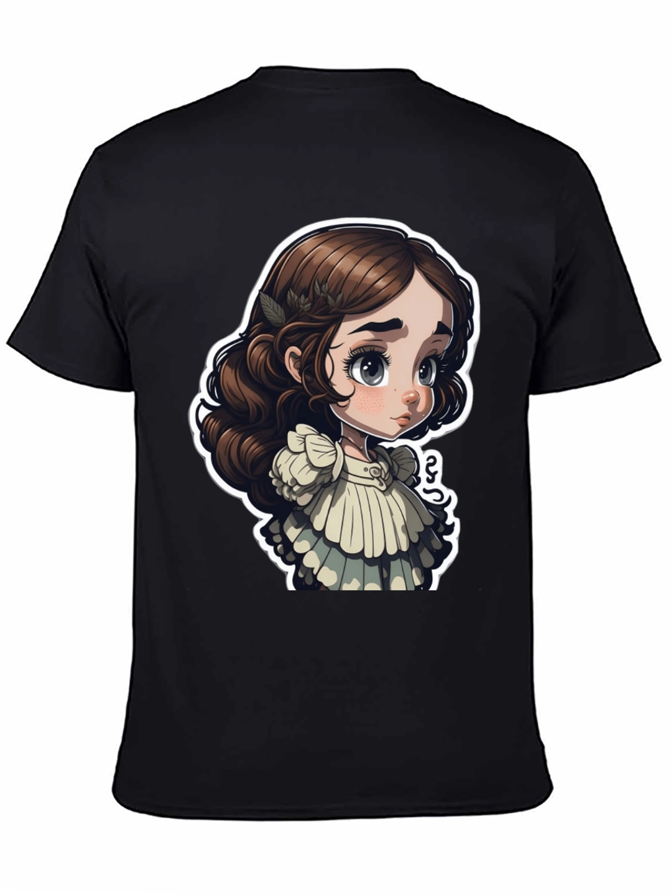 Cute Cartoon Girl Black T-Shirt