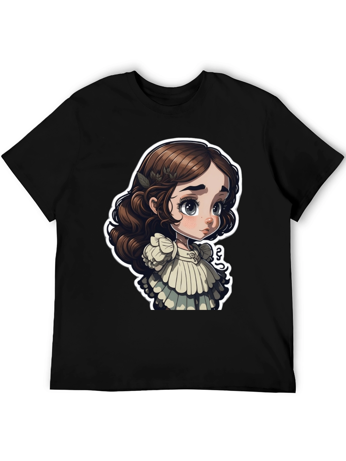 Cute Cartoon Girl Black T-Shirt
