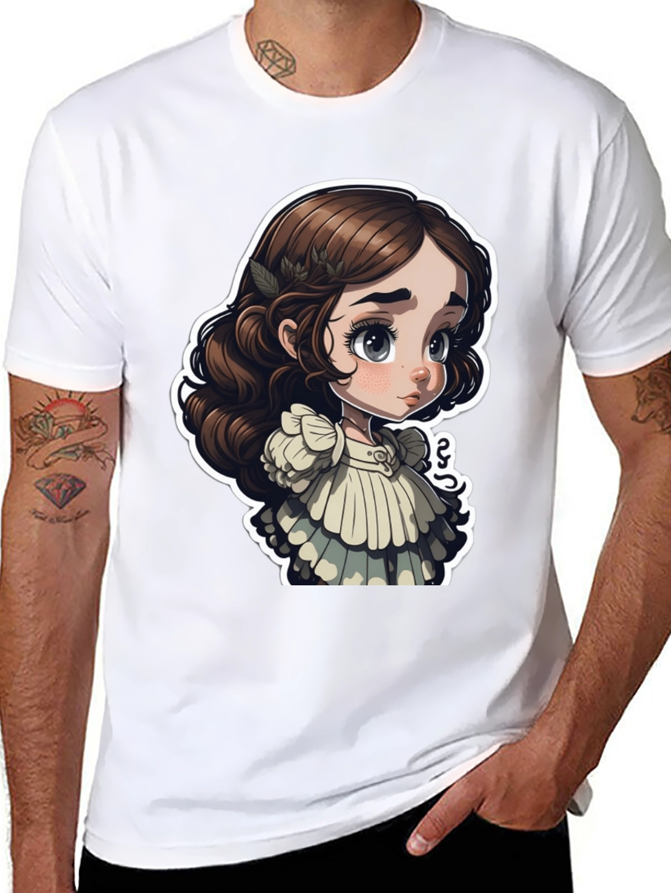 Cute Cartoon Girl Black T-Shirt