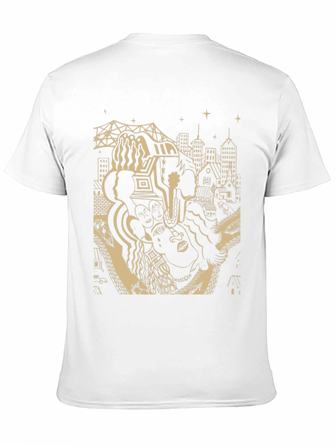 Unique Black T-Shirt with Cityscape Graphic Design