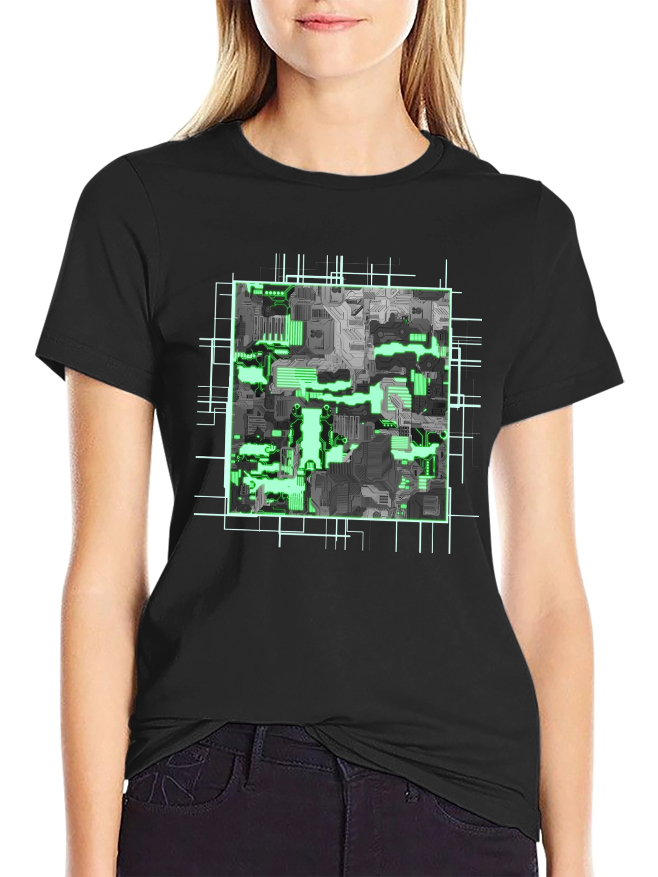 Cyber Circuit Board Graphic Tee - Futuristic Style