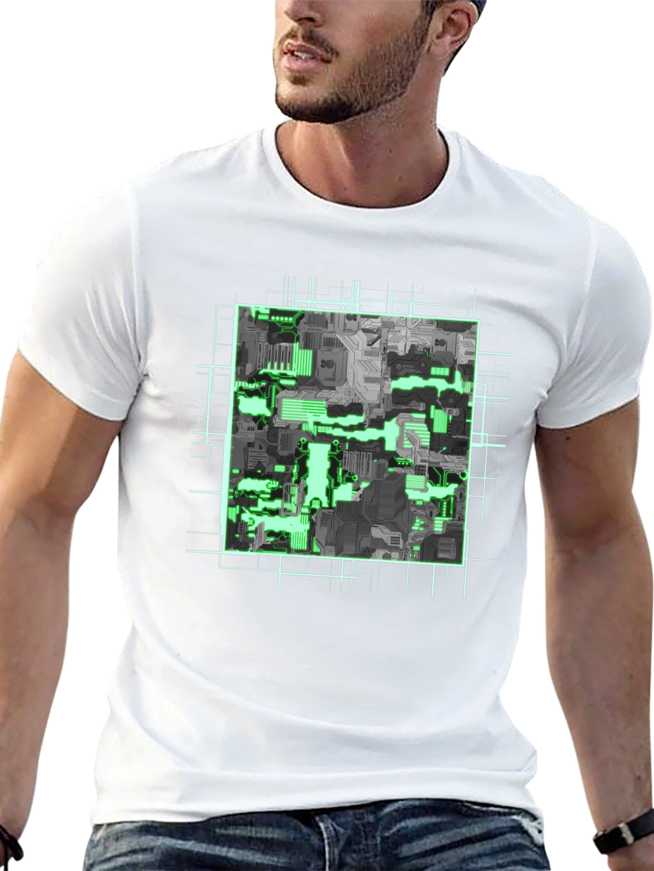 Cyber Circuit Board Graphic Tee - Futuristic Style
