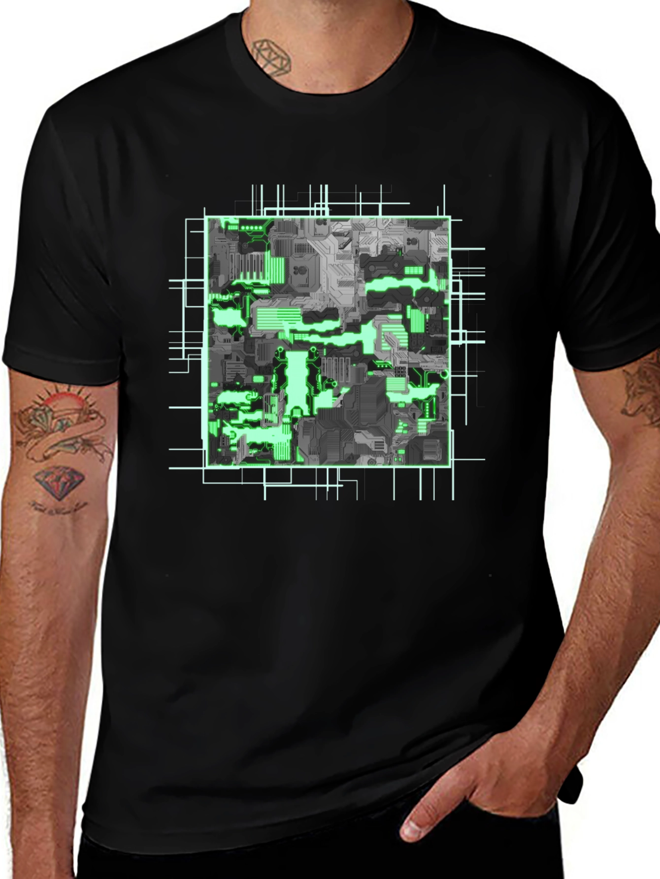 Cyber Circuit Board Graphic Tee - Futuristic Style