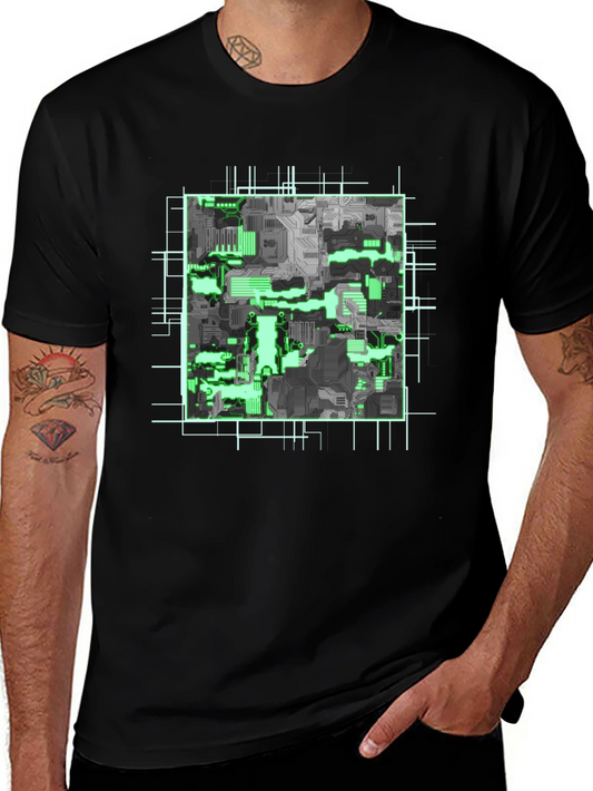 Cyber Circuit Board Graphic Tee - Futuristic Style