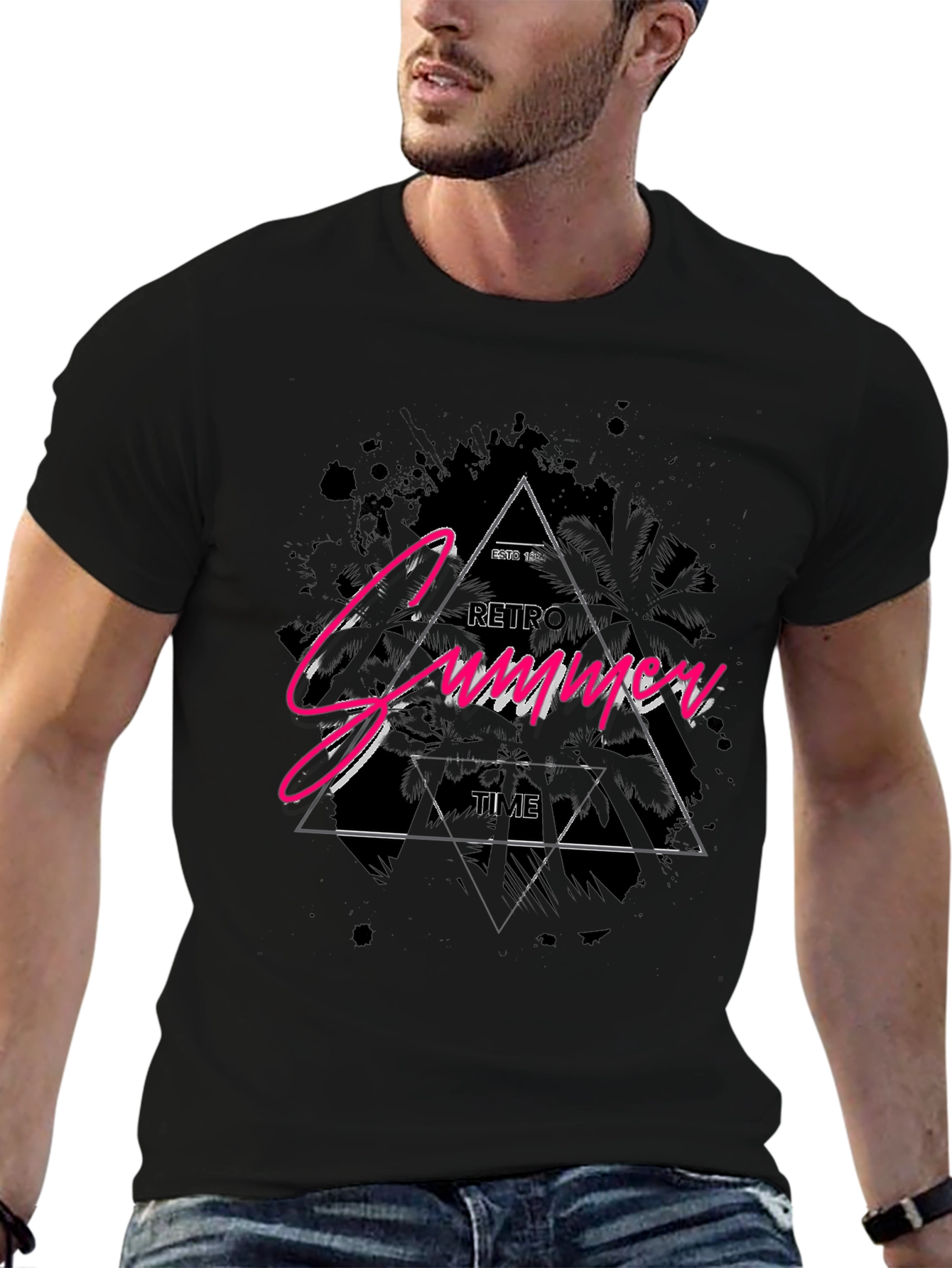 Retro Summer Time Graphic Black T-Shirt