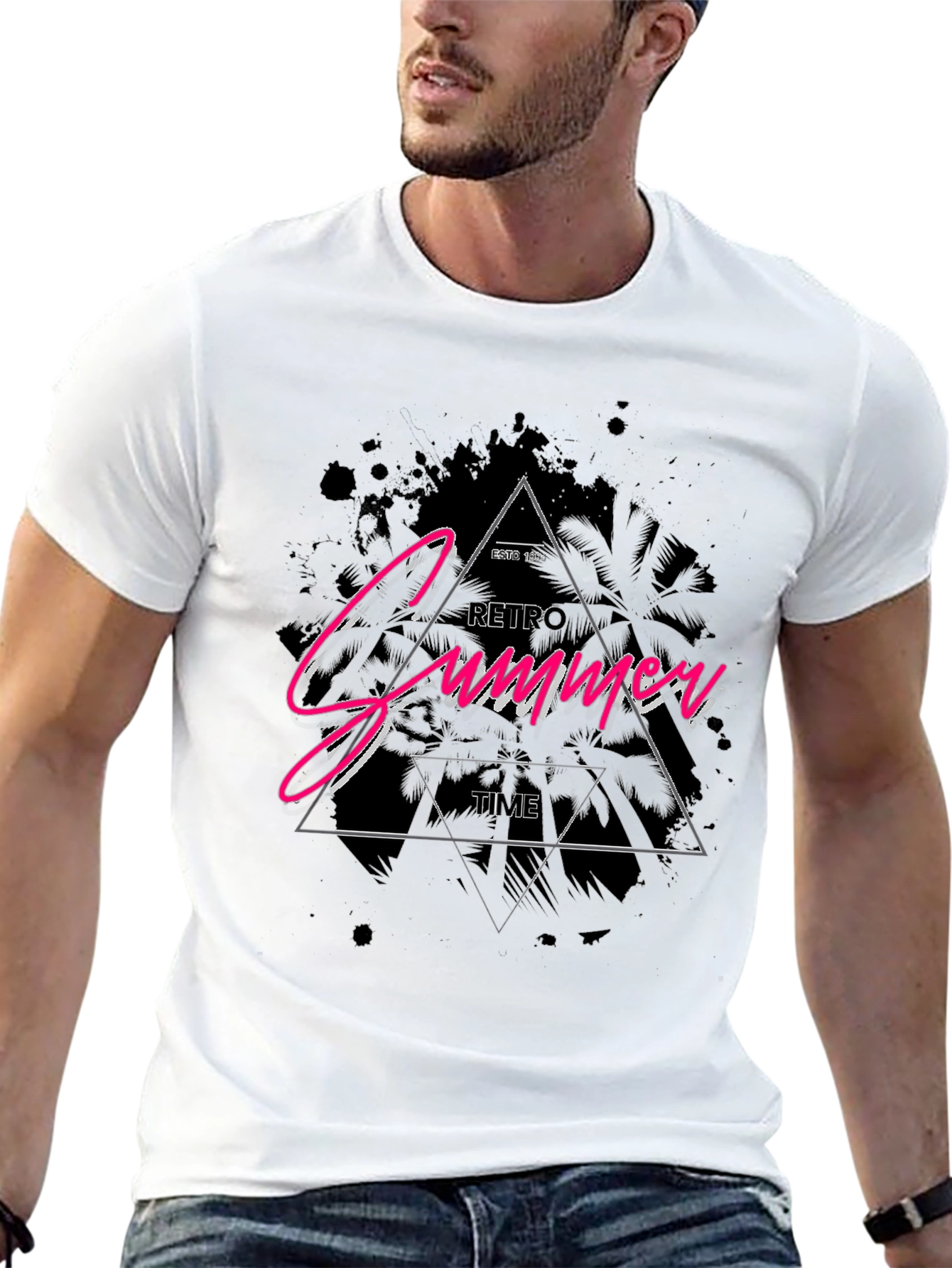 Retro Summer Time Graphic Black T-Shirt