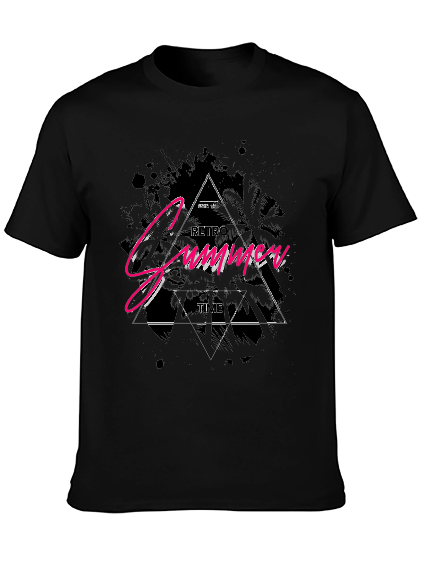 Retro Summer Time Graphic Black T-Shirt