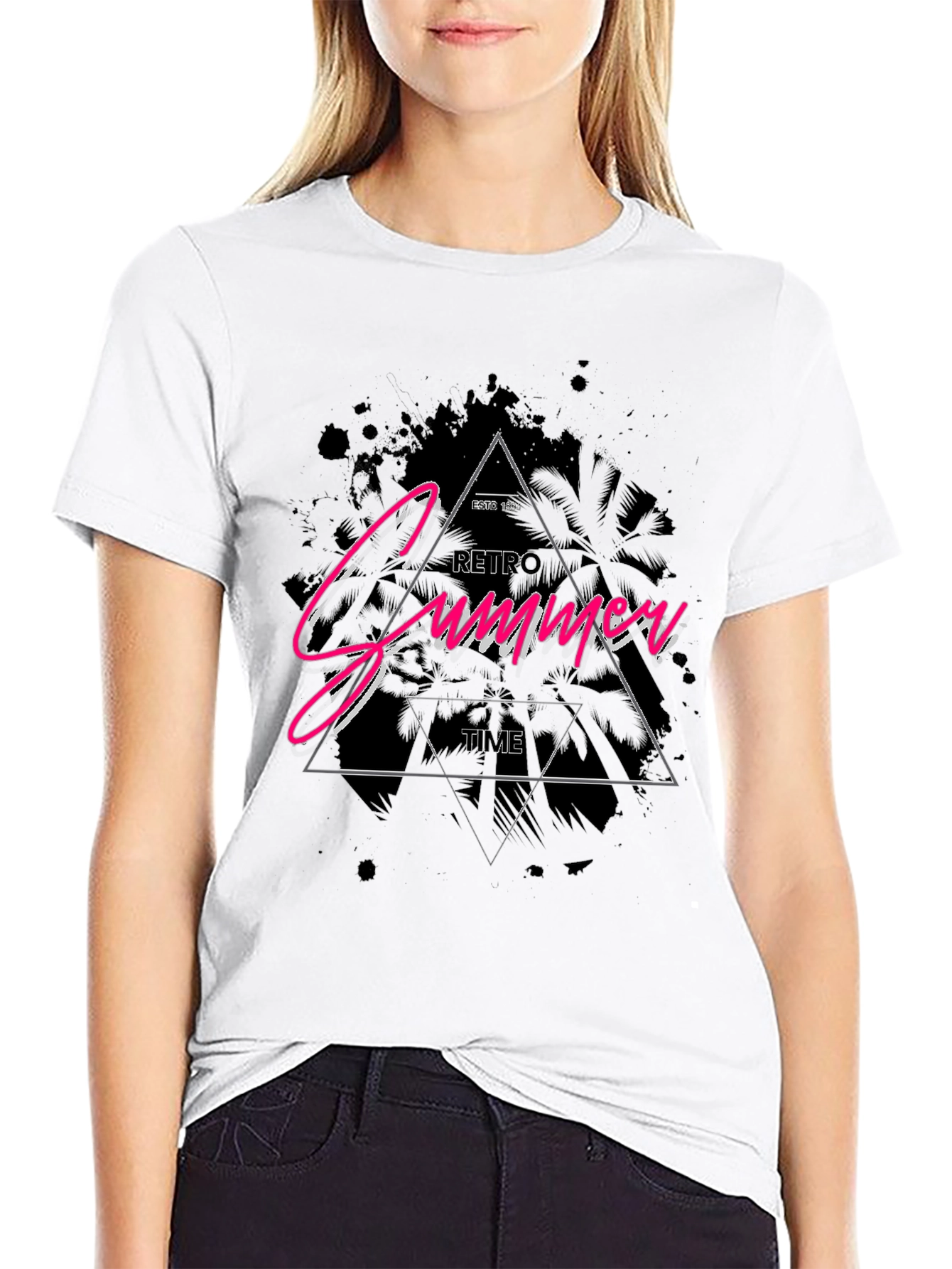 Retro Summer Time Graphic Black T-Shirt