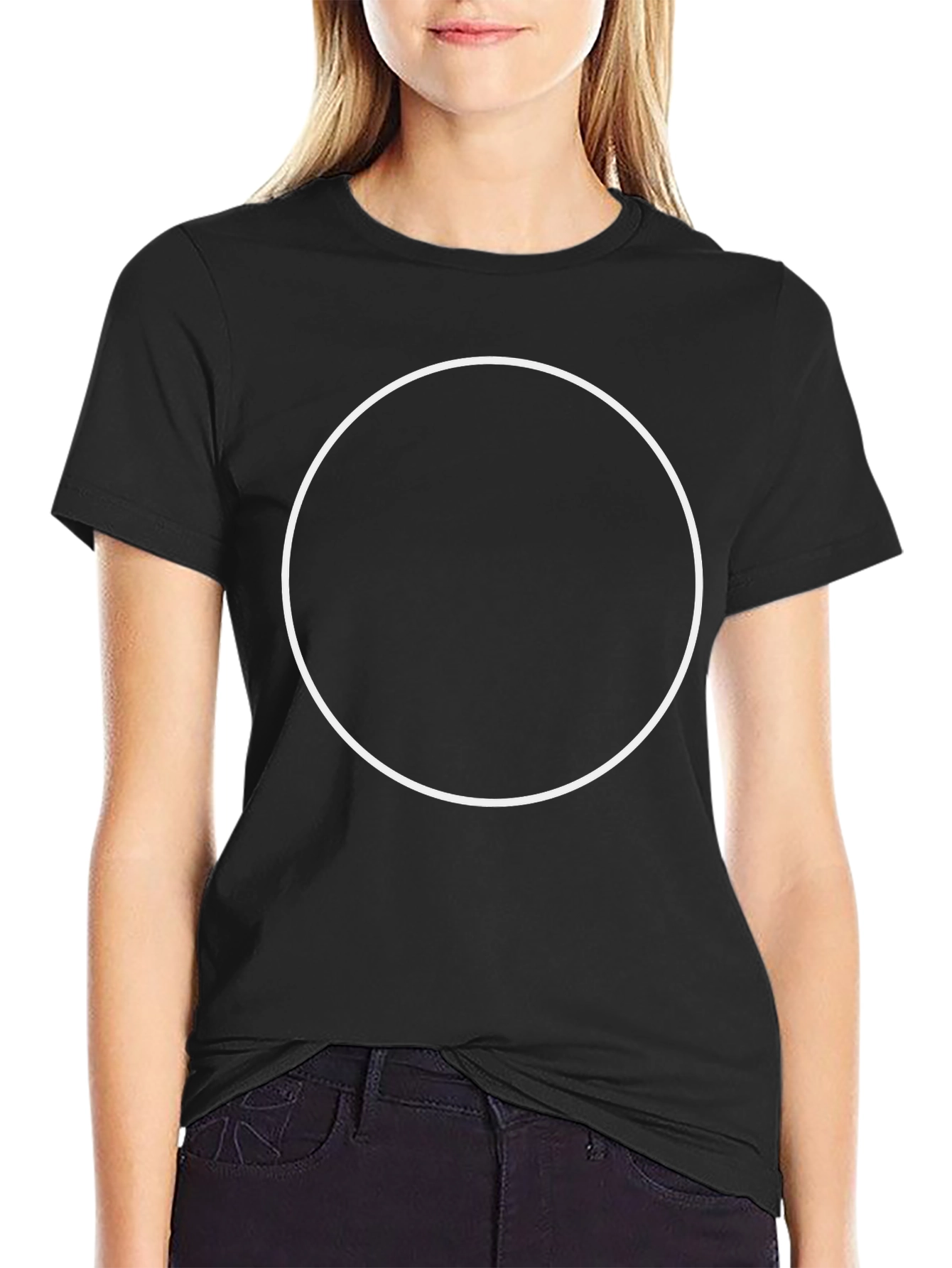 Classic Black Crew Neck T-Shirt with Customizable Circle
