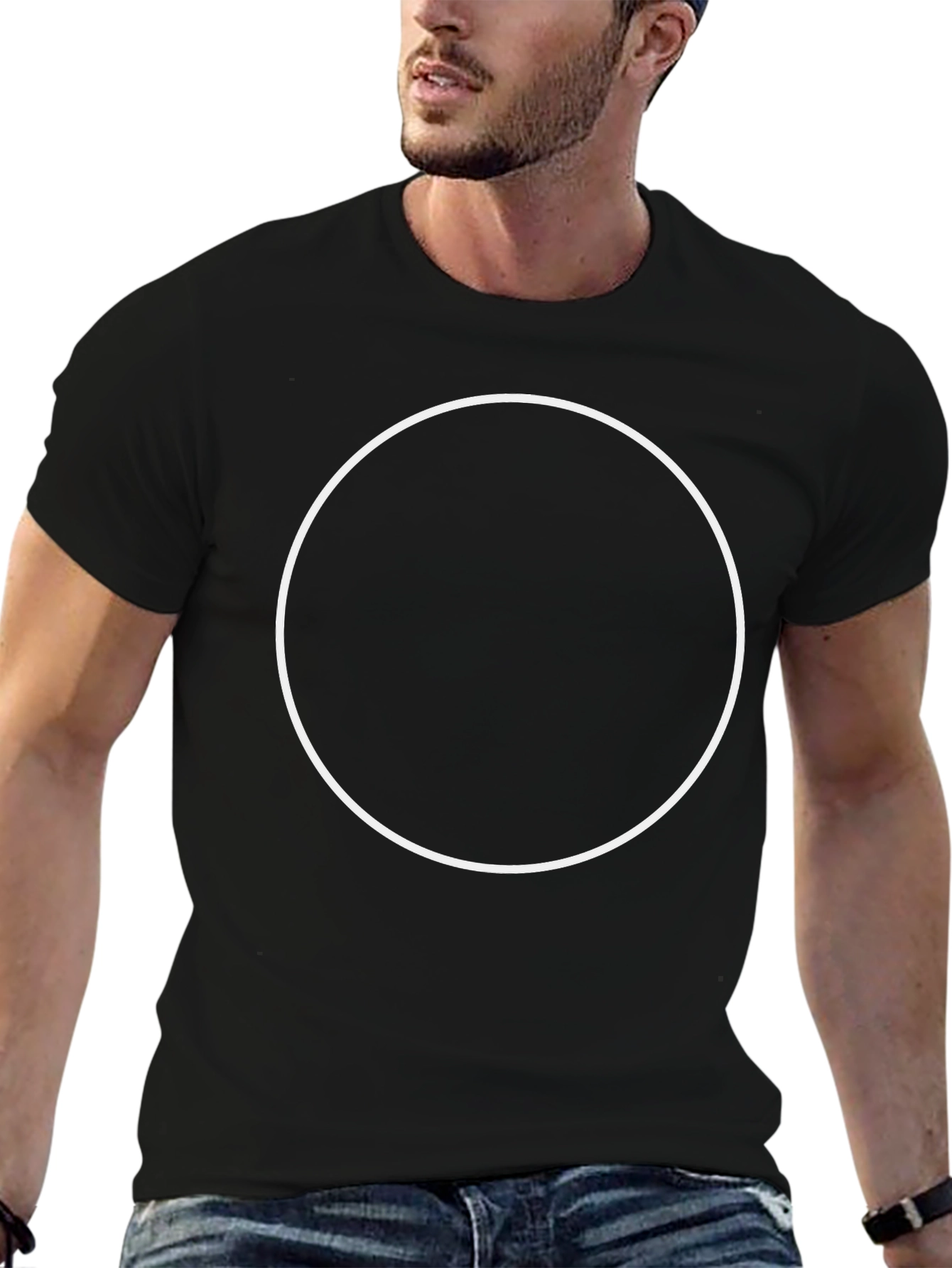 Classic Black Crew Neck T-Shirt with Customizable Circle