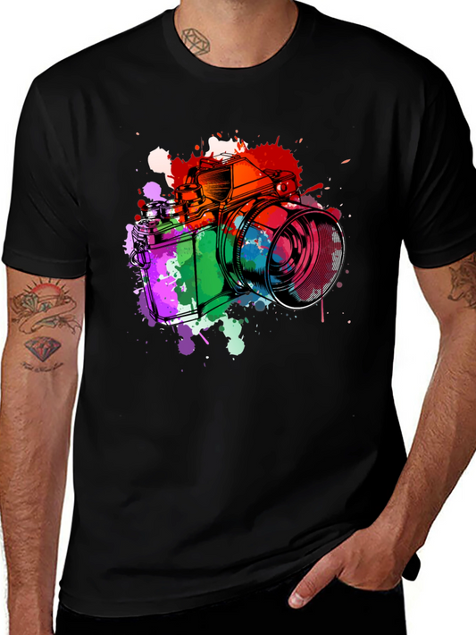Vintage Camera Splash T-Shirt - Artsy Retro Style