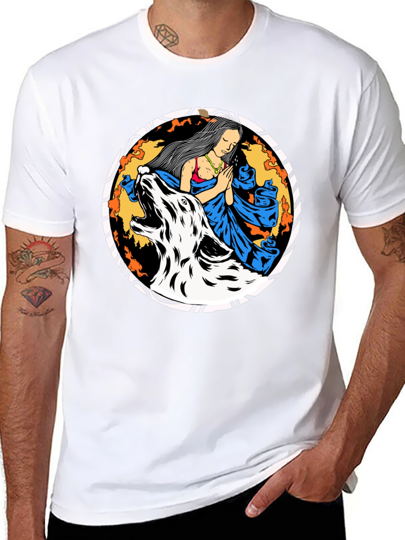 Wolf & Woman Graphic Tee - Black Cotton T-Shirt