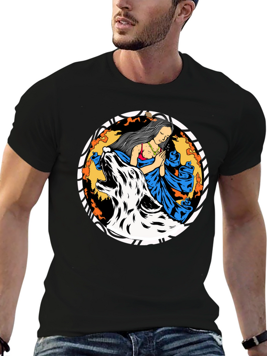 Wolf & Woman Graphic Tee - Black Cotton T-Shirt