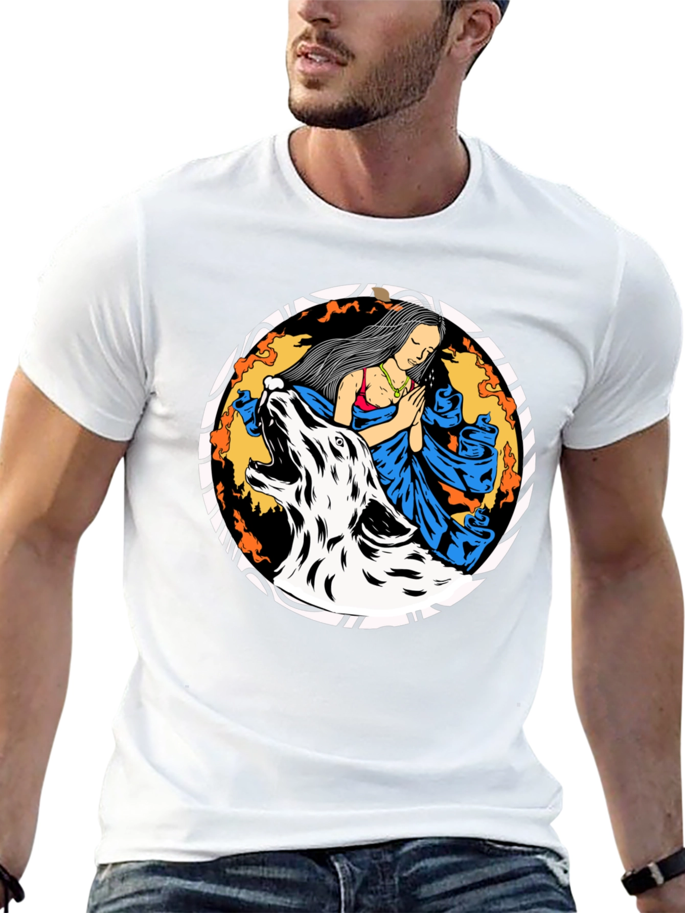 Wolf & Woman Graphic Tee - Black Cotton T-Shirt