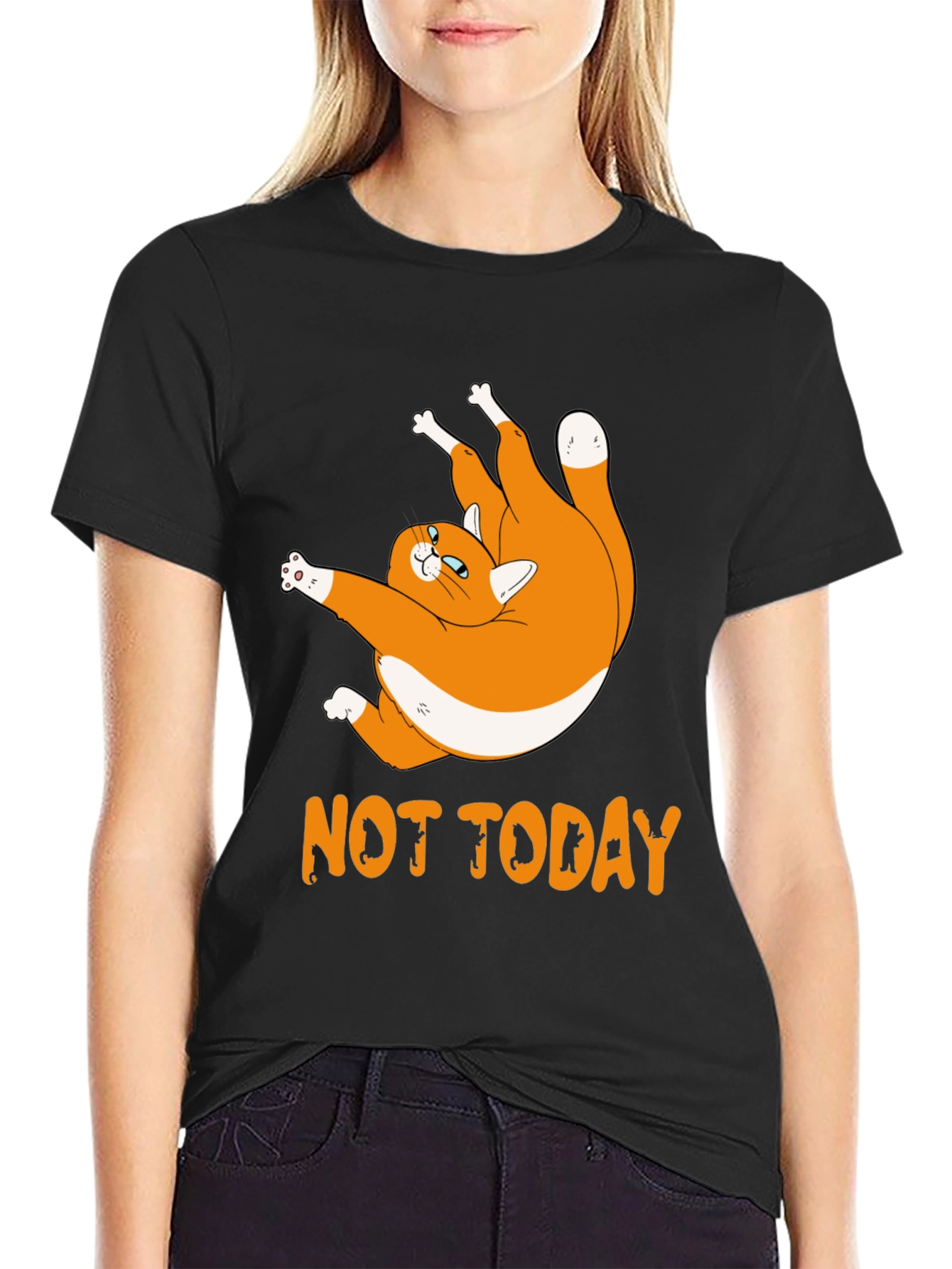 Not Today Cat Graphic Black T-Shirt
