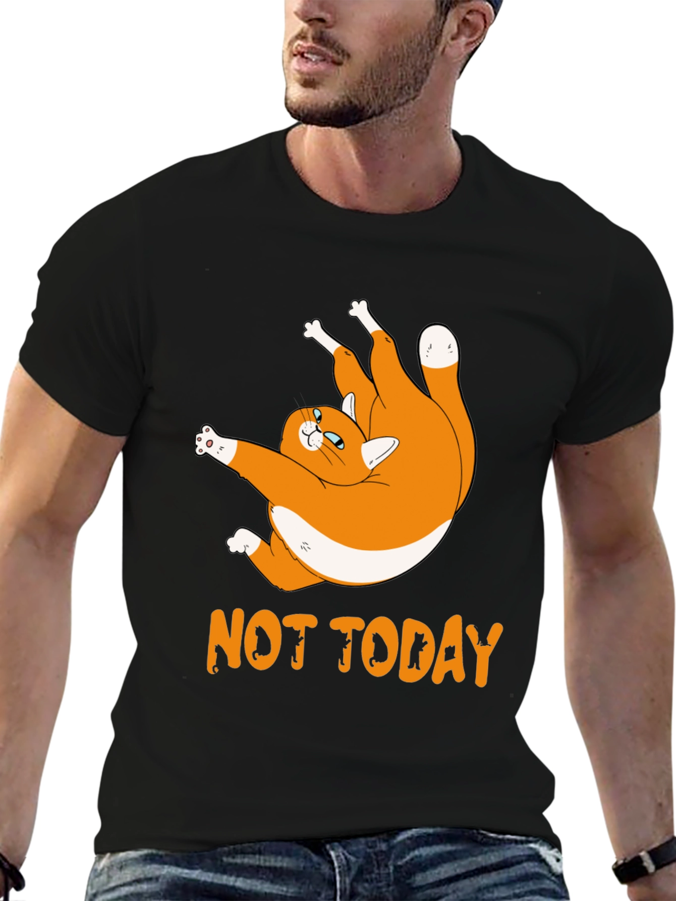 Not Today Cat Graphic Black T-Shirt