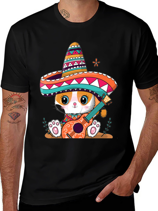 Cat Mariachi T-Shirt Funny Fiesta Sombrero Kitten Tee
