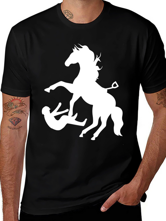 Horse Kicking Man Graphic T-Shirt - Black Cotton Tee
